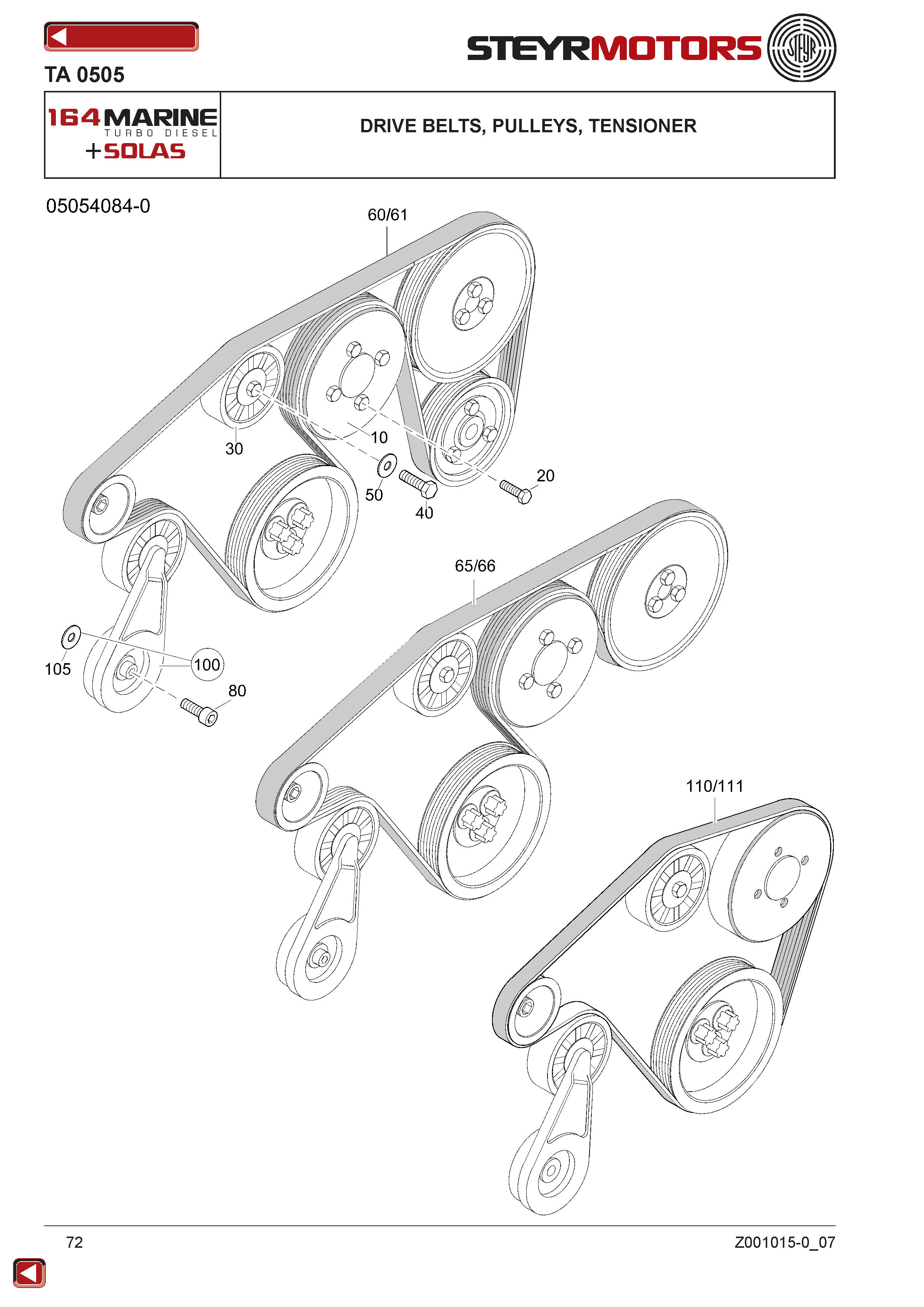 Drive Belts, Pulleys, Tensioner exploded view