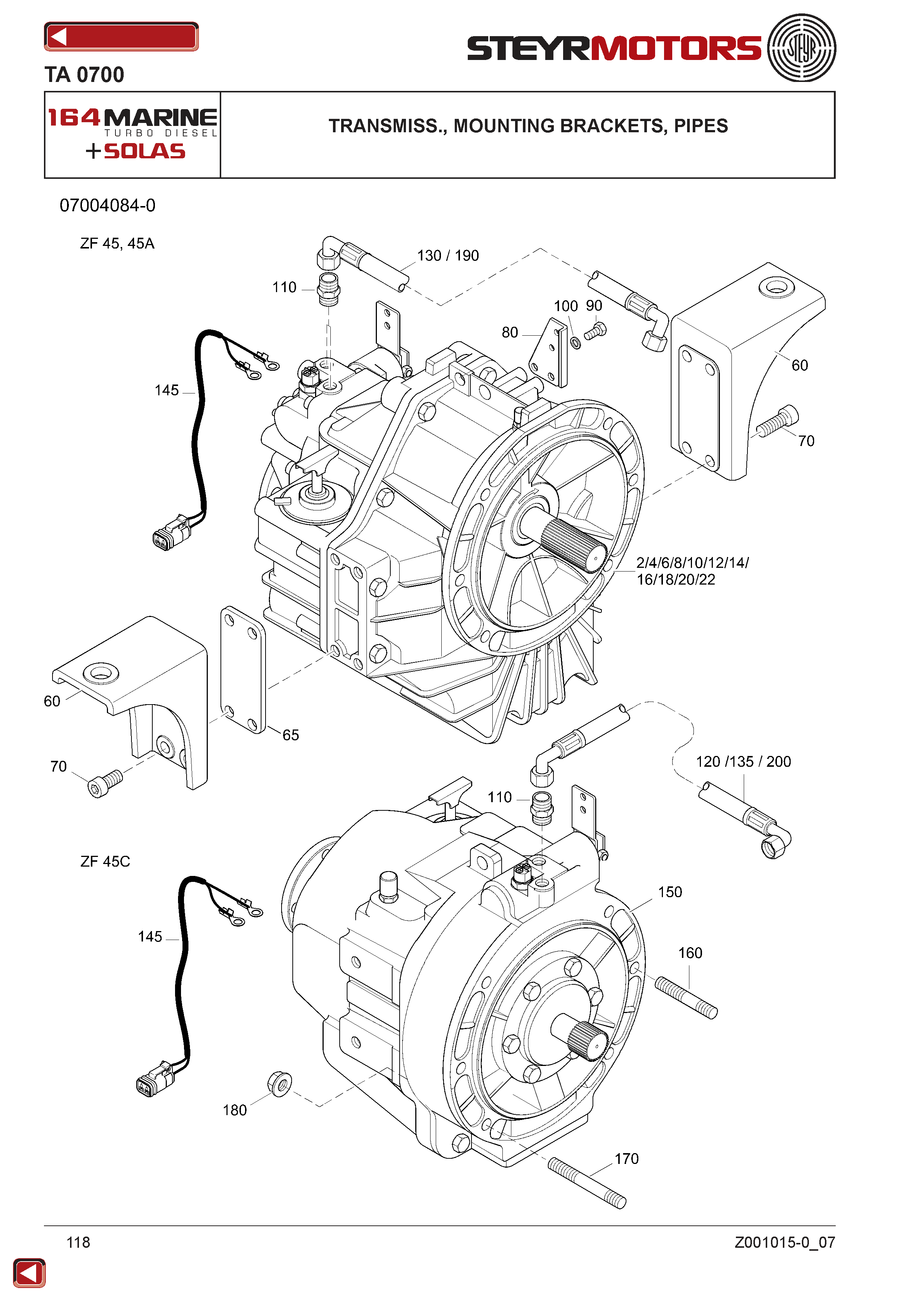 Transmiss., Mounting Brackets, Pipes exploded view