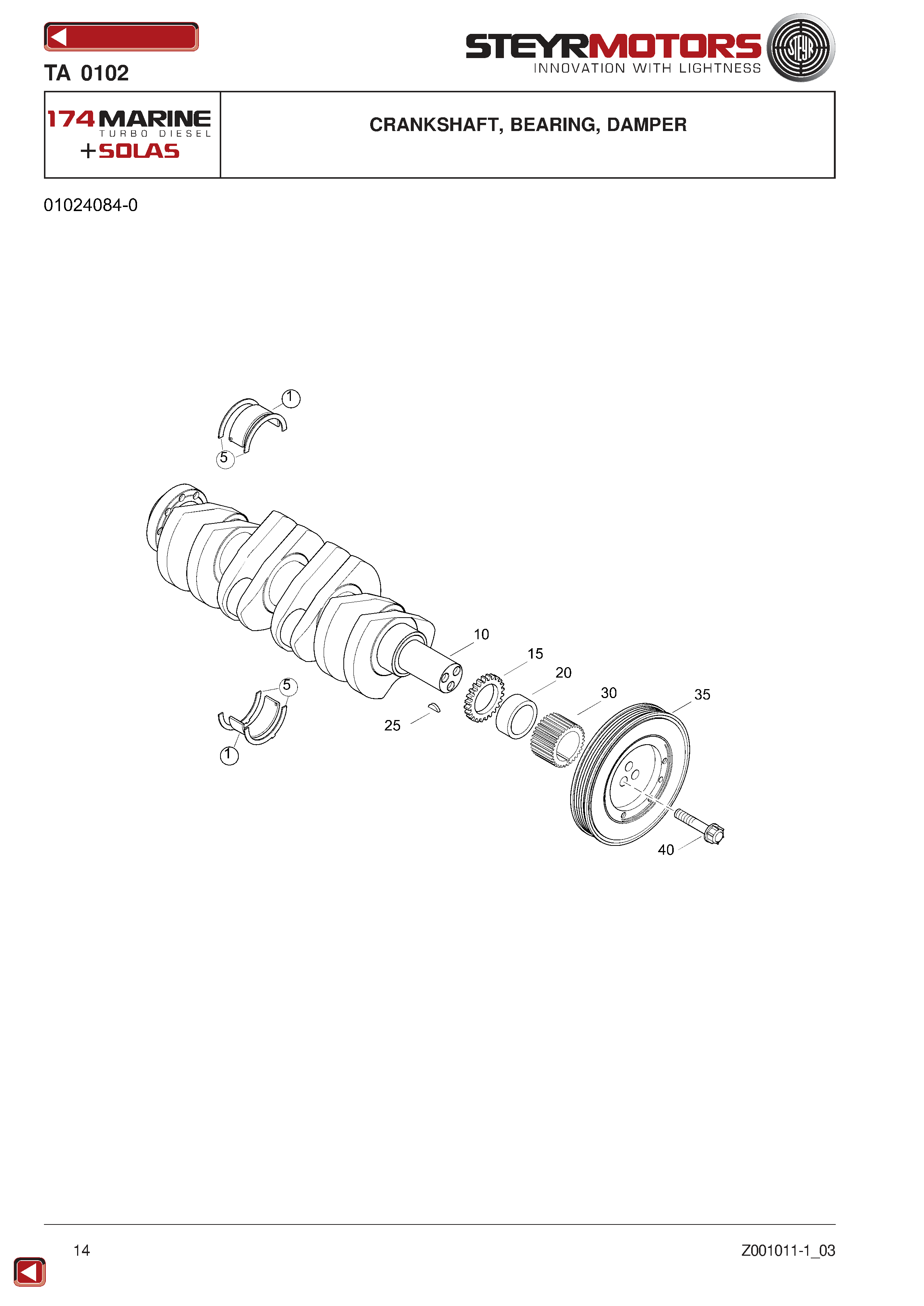 Crankshaft, Bearing, Damper exploded view