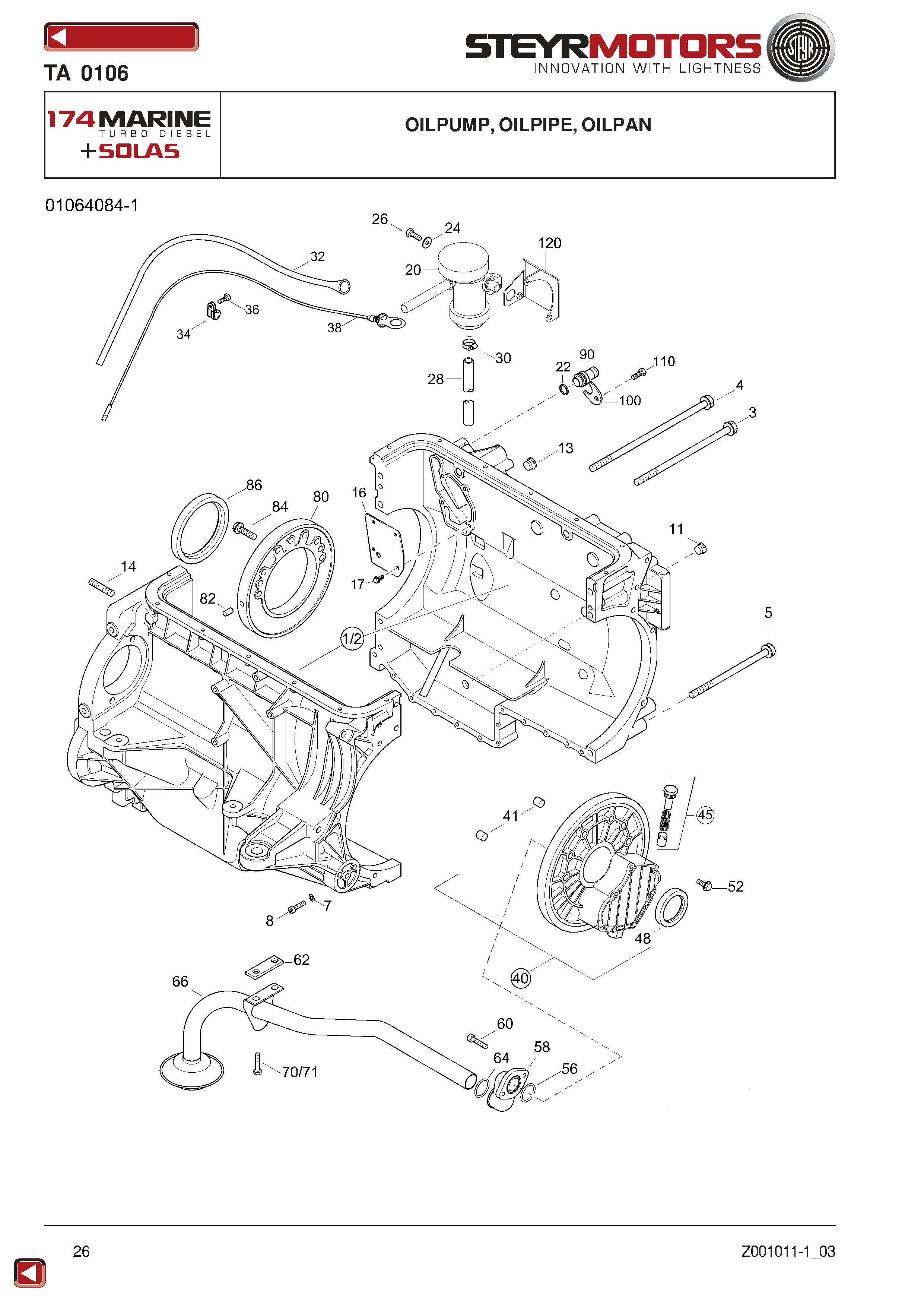 Oilpump, Oilpipe, Oilpan exploded view