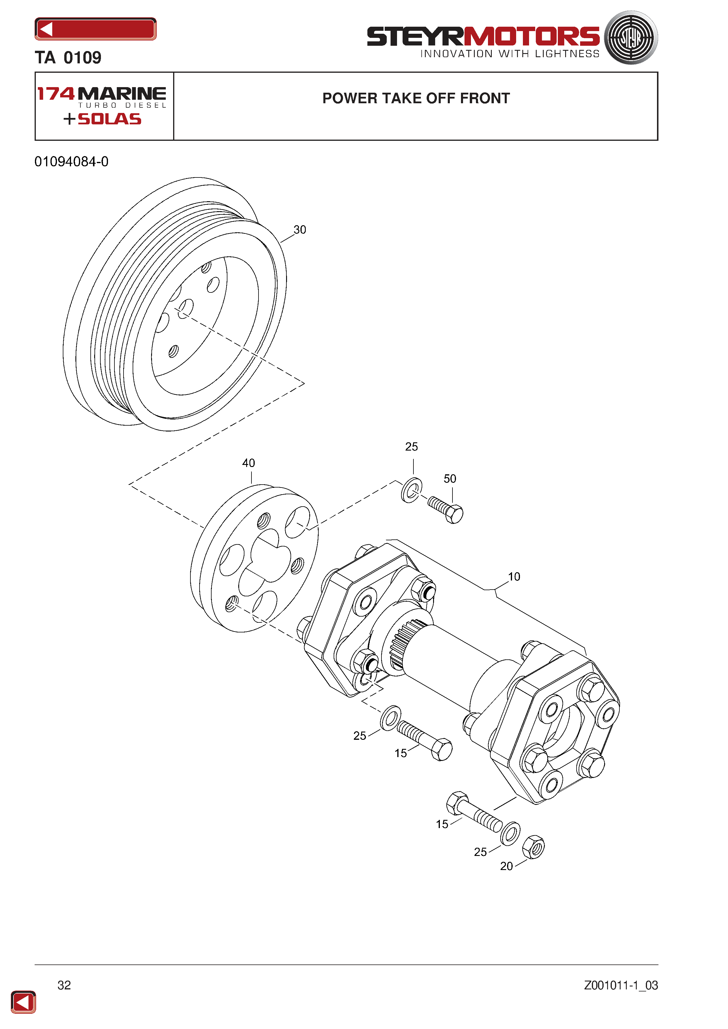 Power Take Off Front exploded view