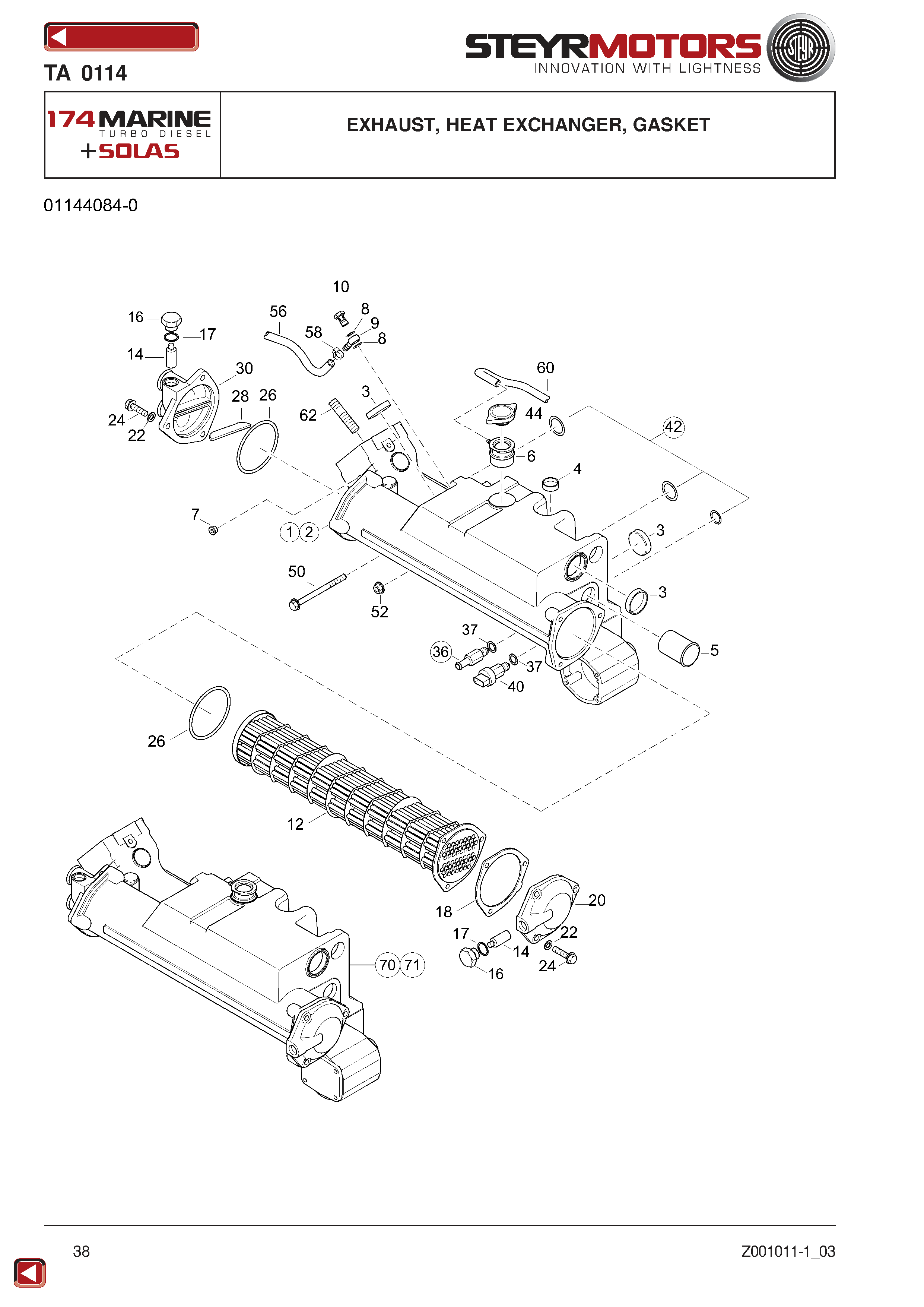 Exhaust, Heat Exchanger, Gasket exploded view