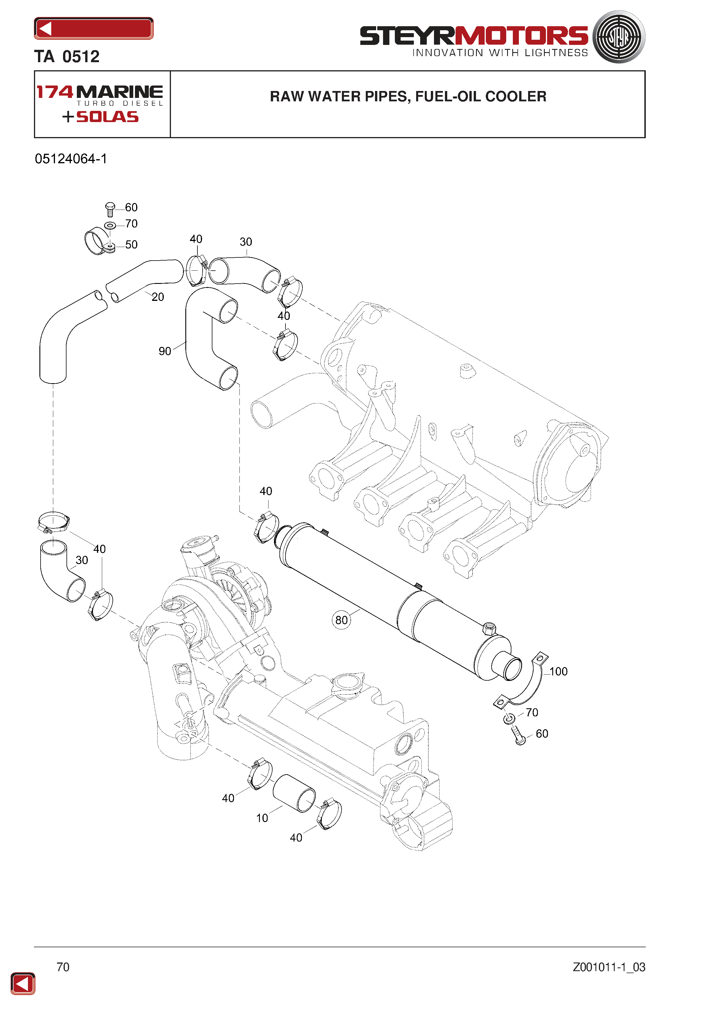 Raw Water Pipes, Fuel-Oil Cooler exploded view