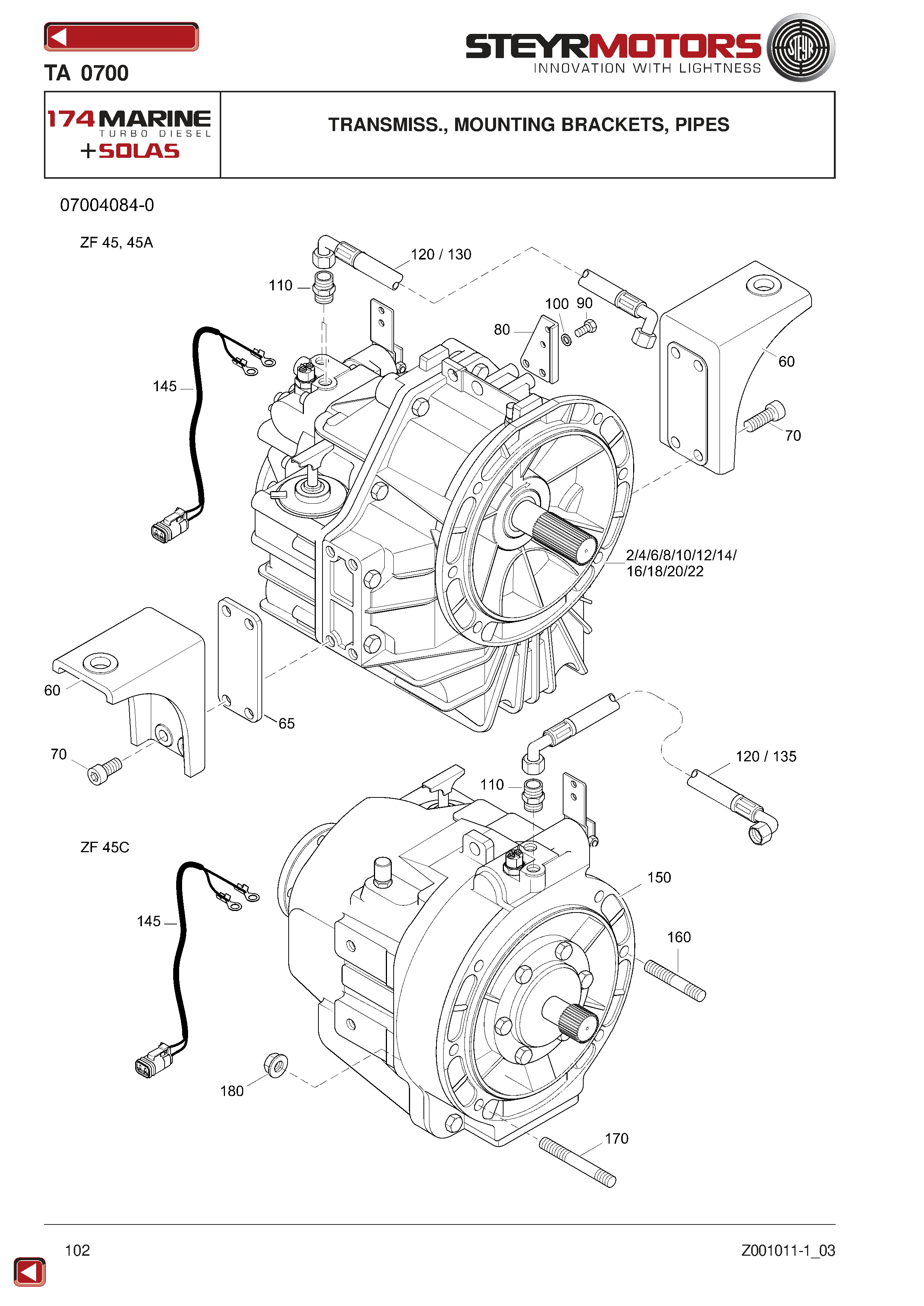 Transmiss., Mounting Brackets, Pipes exploded view