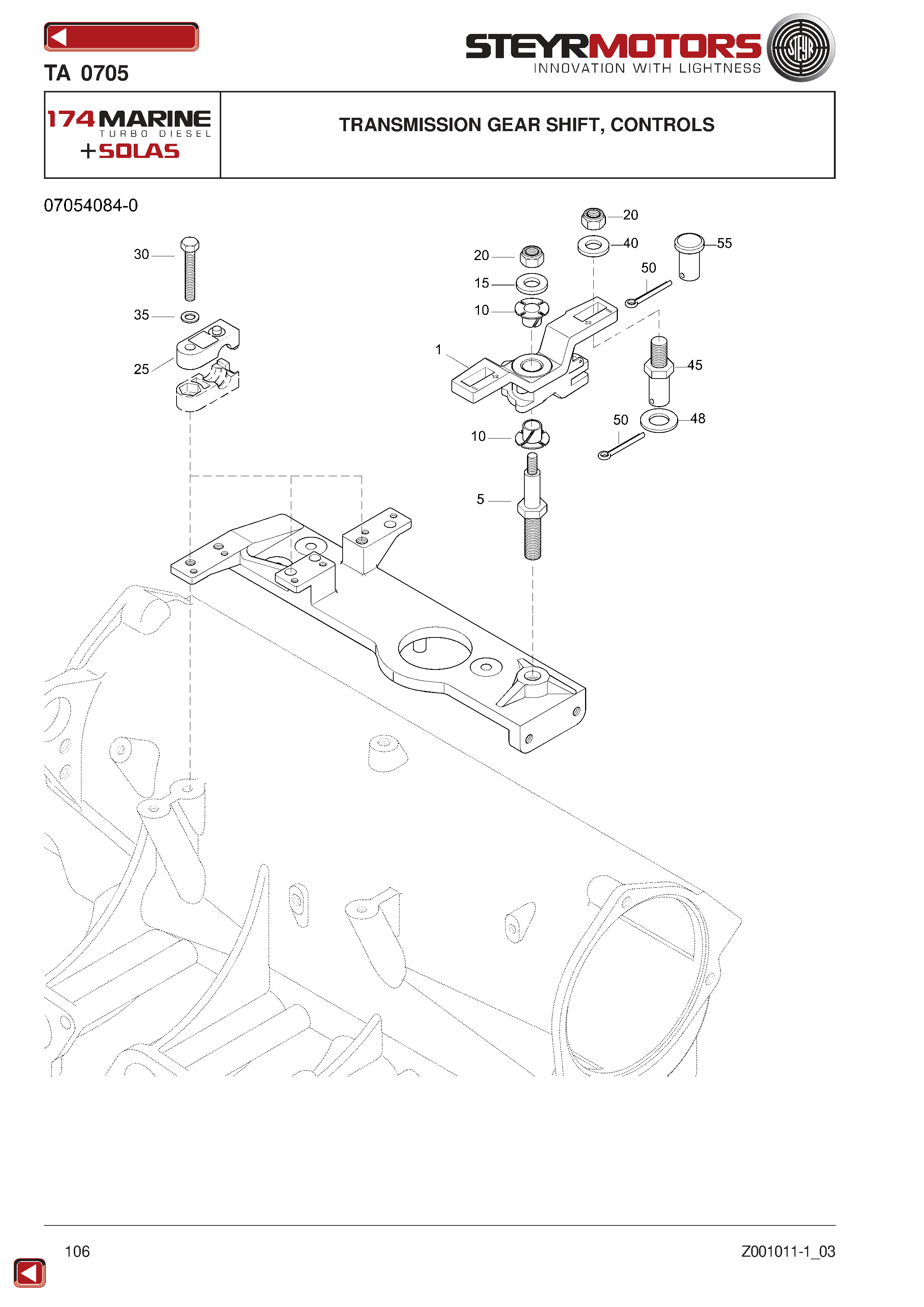 Transmission Gear Shift, Controls exploded view