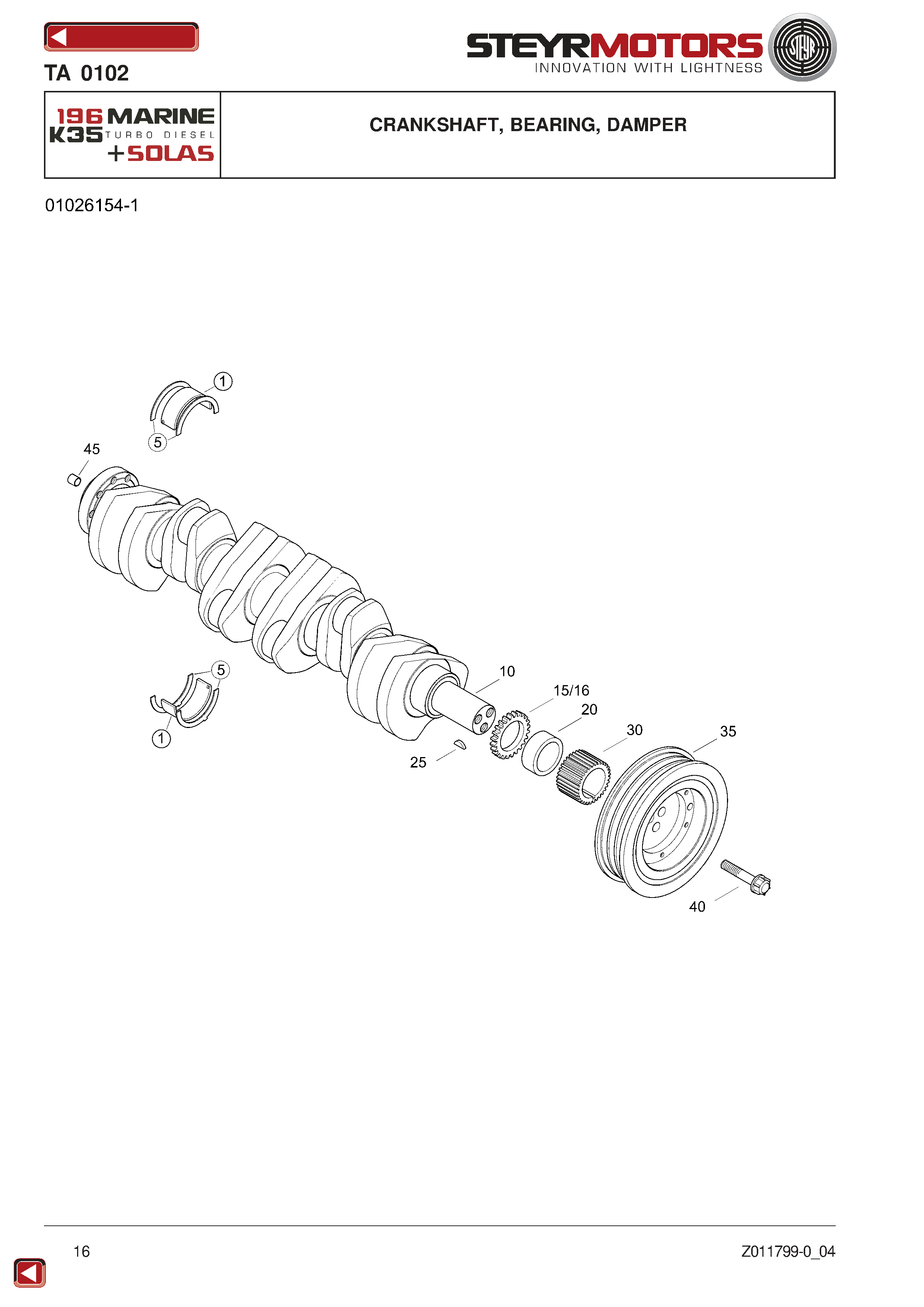 Crankshaft, Bearing, Damper exploded view