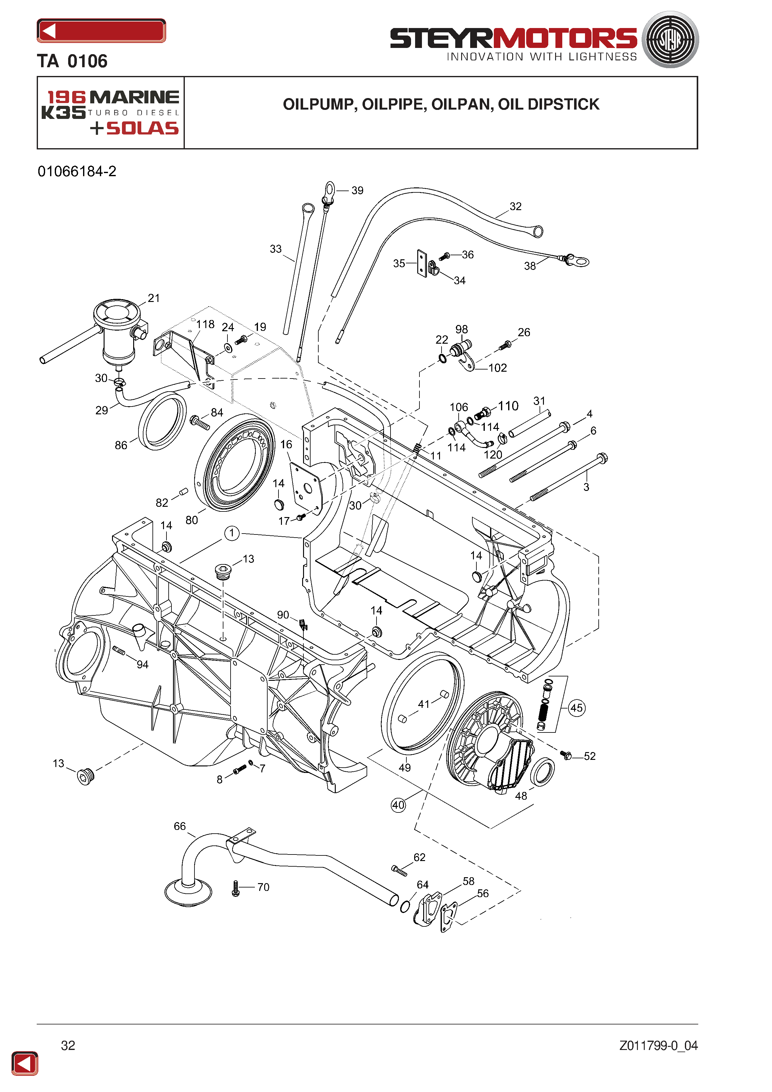 Oilpump, Oilpipe, Oilpan, Oil Dipstick exploded view