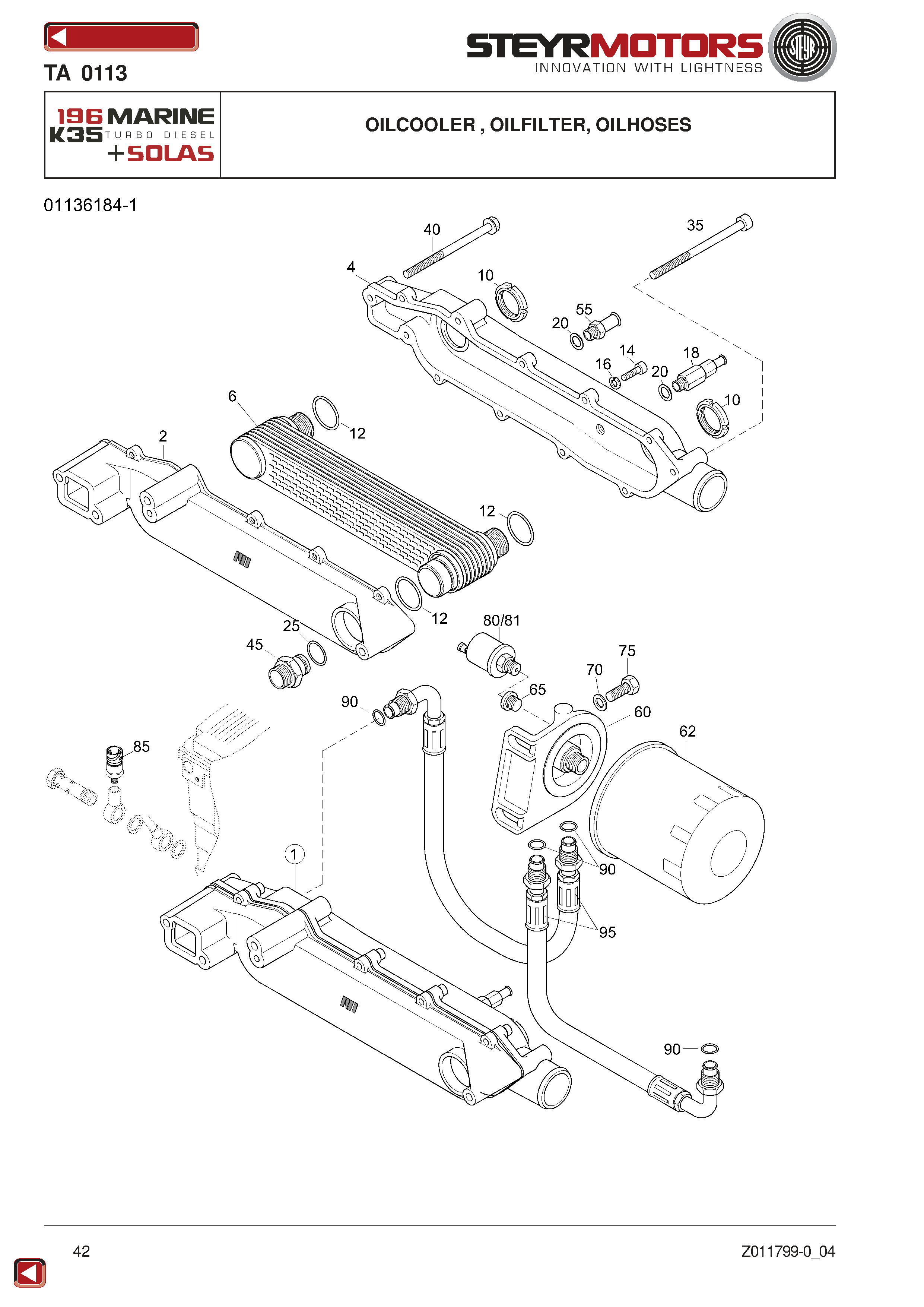 Oilcooler , Oilfilter, Oilhoses exploded view