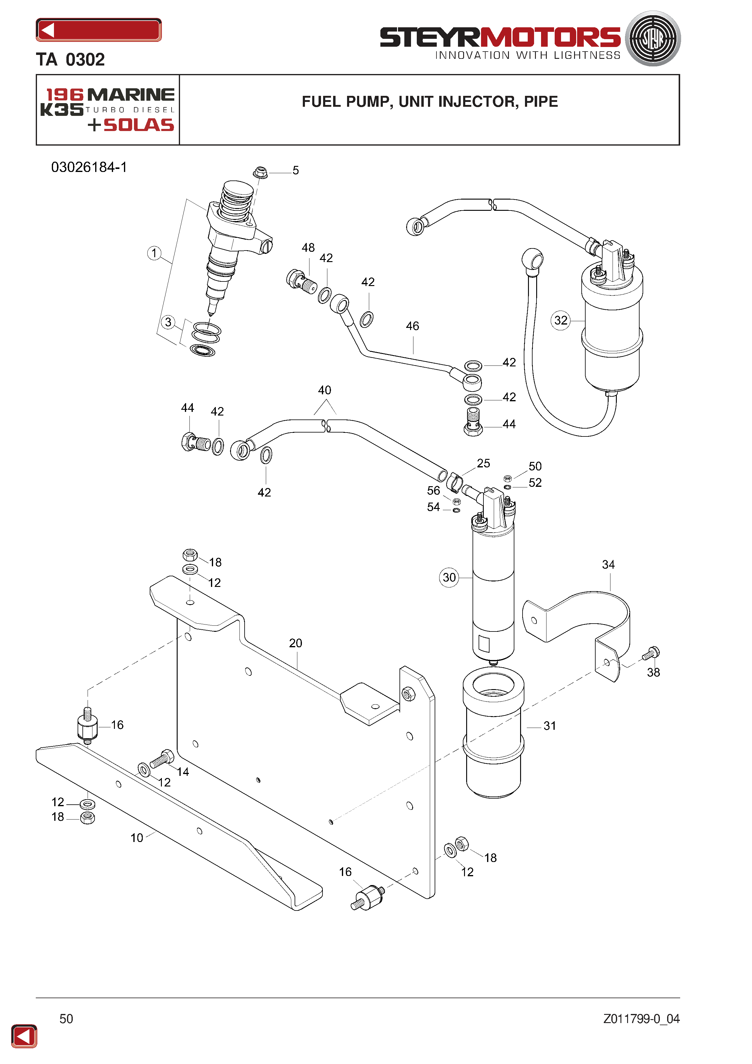Fuel Pump, Unit Injector, Pipe exploded view