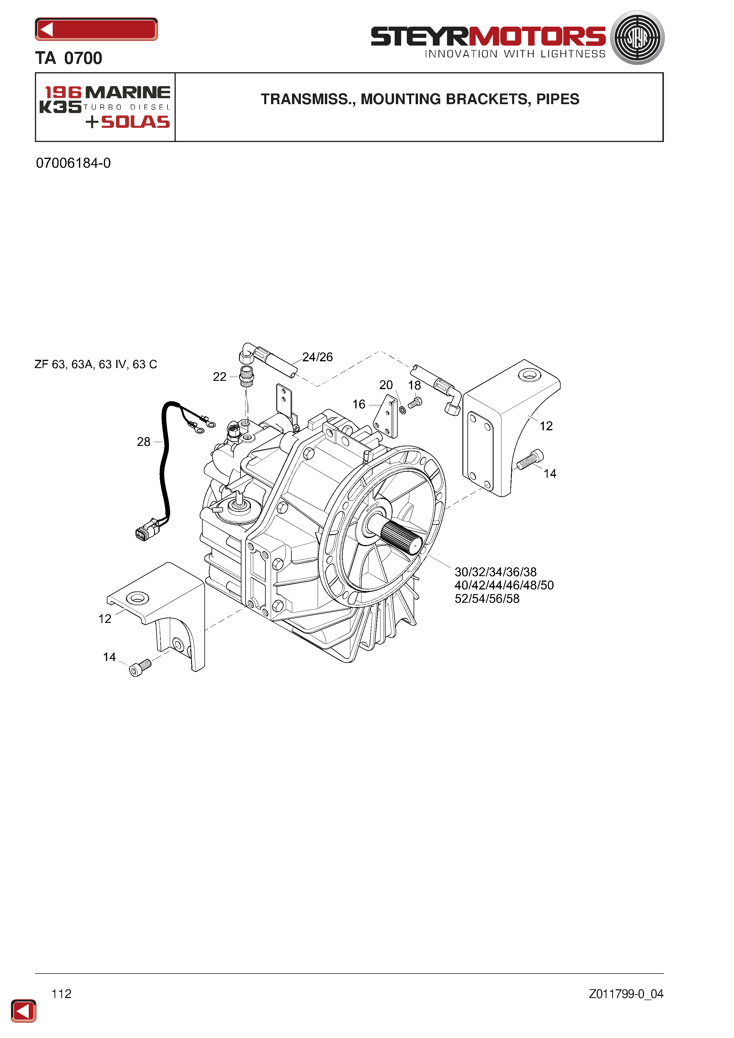 Transmiss., Mounting Brackets, Pipes exploded view