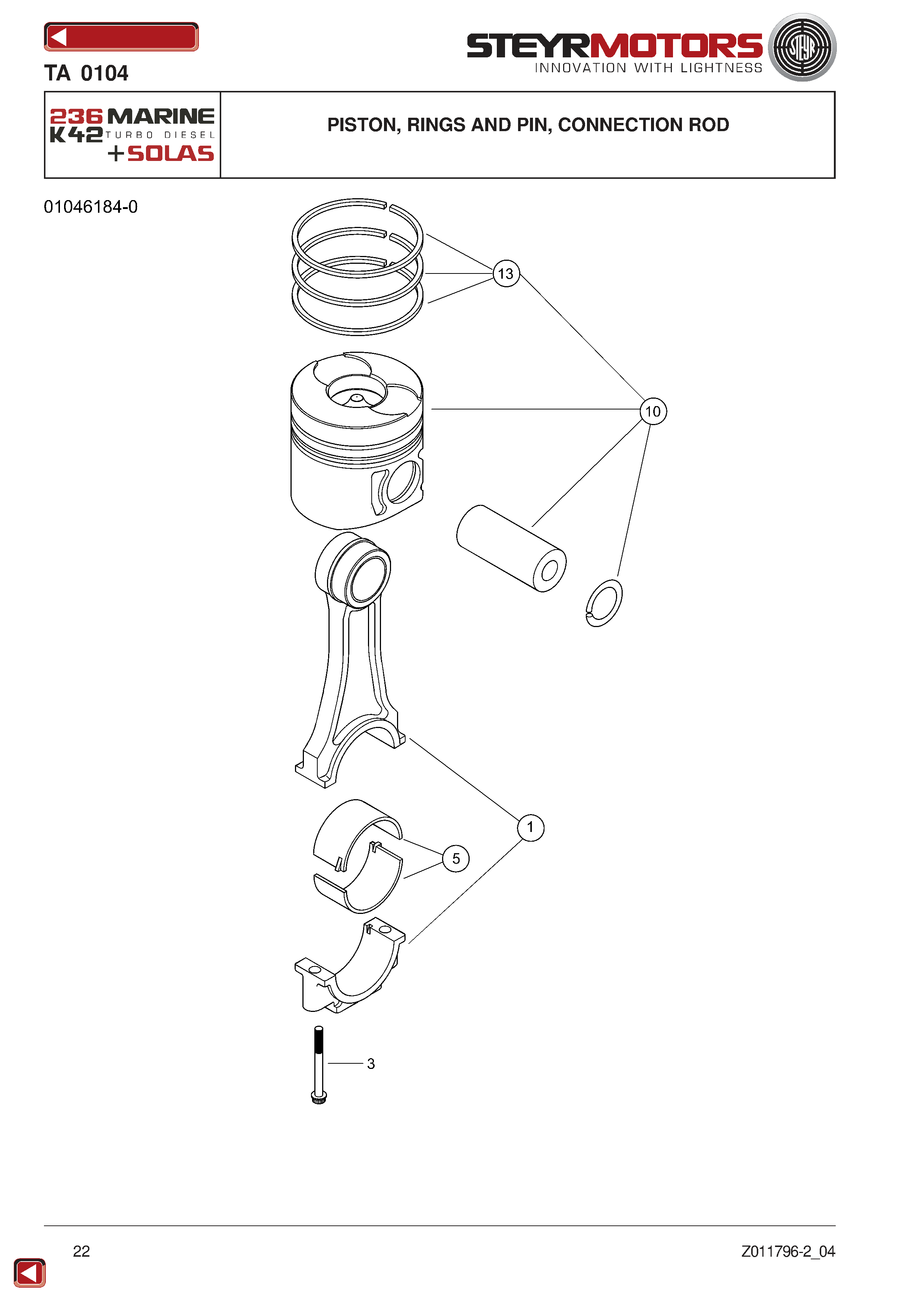 Piston, Rings And Pin, Connection Rod exploded view