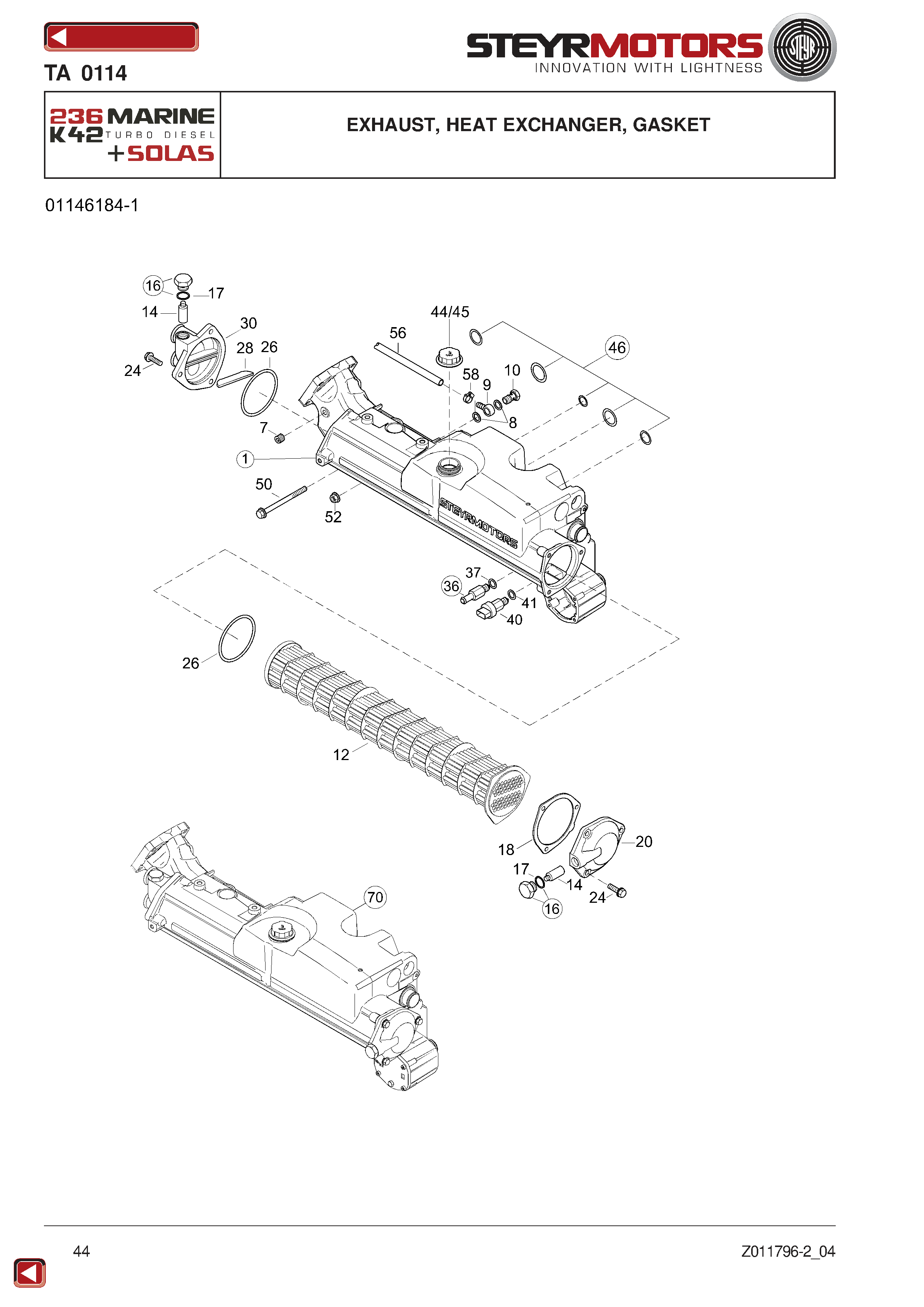 Exhaust, Heat Exchanger, Gasket exploded view