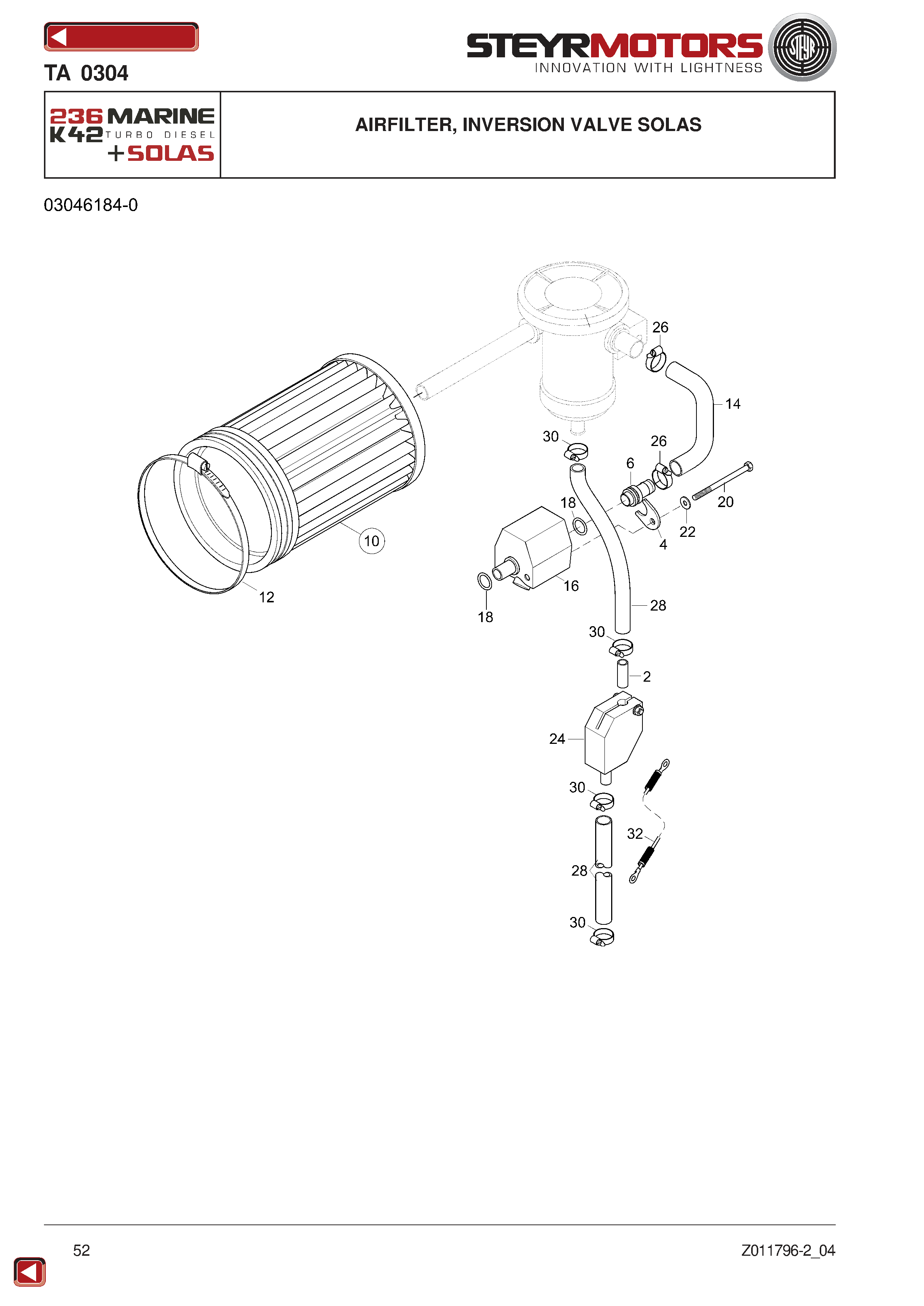 Airfilter, Inversion Valve Solas exploded view