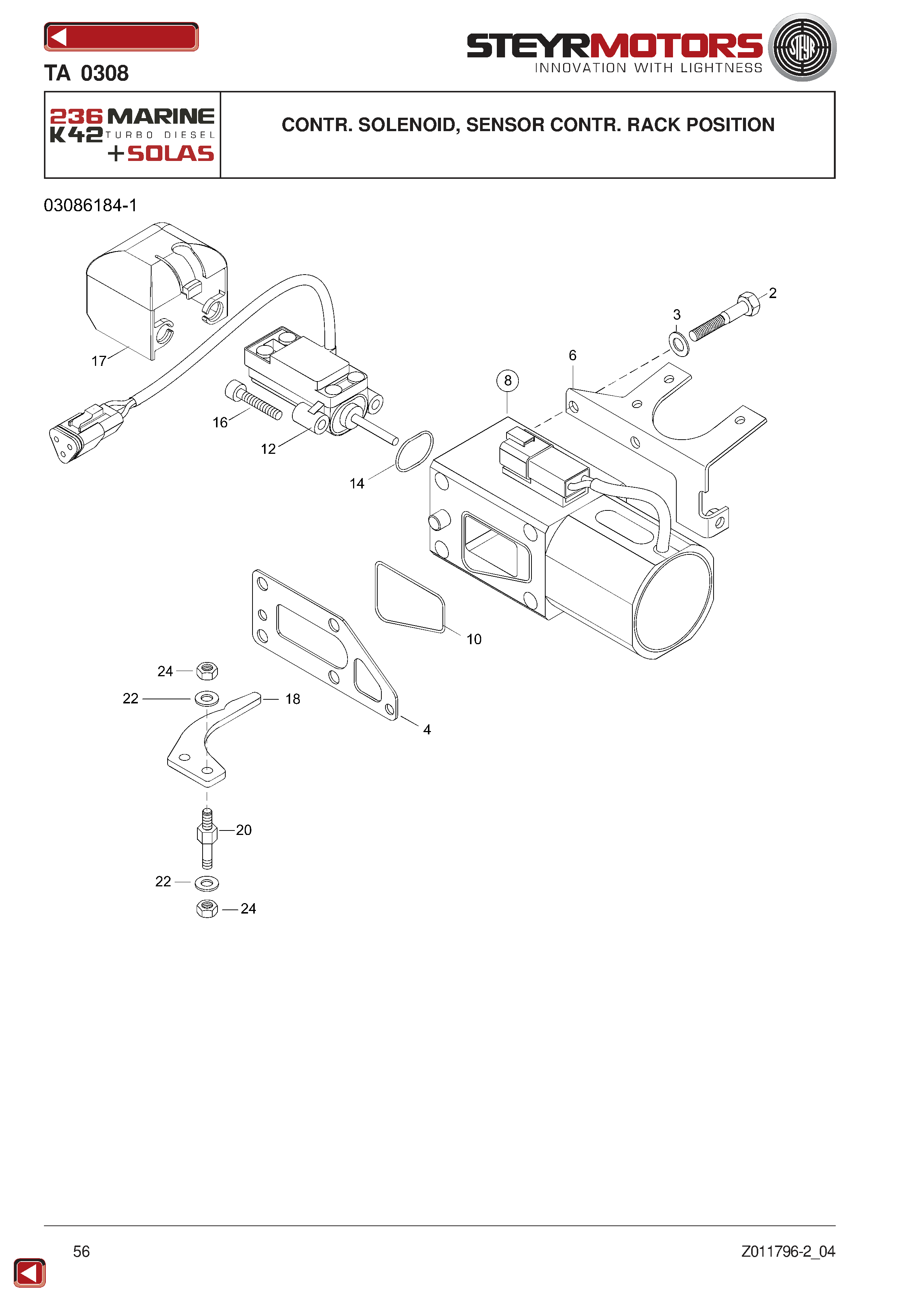 Contr. Solenoid, Sensor Contr. Rack Position exploded view
