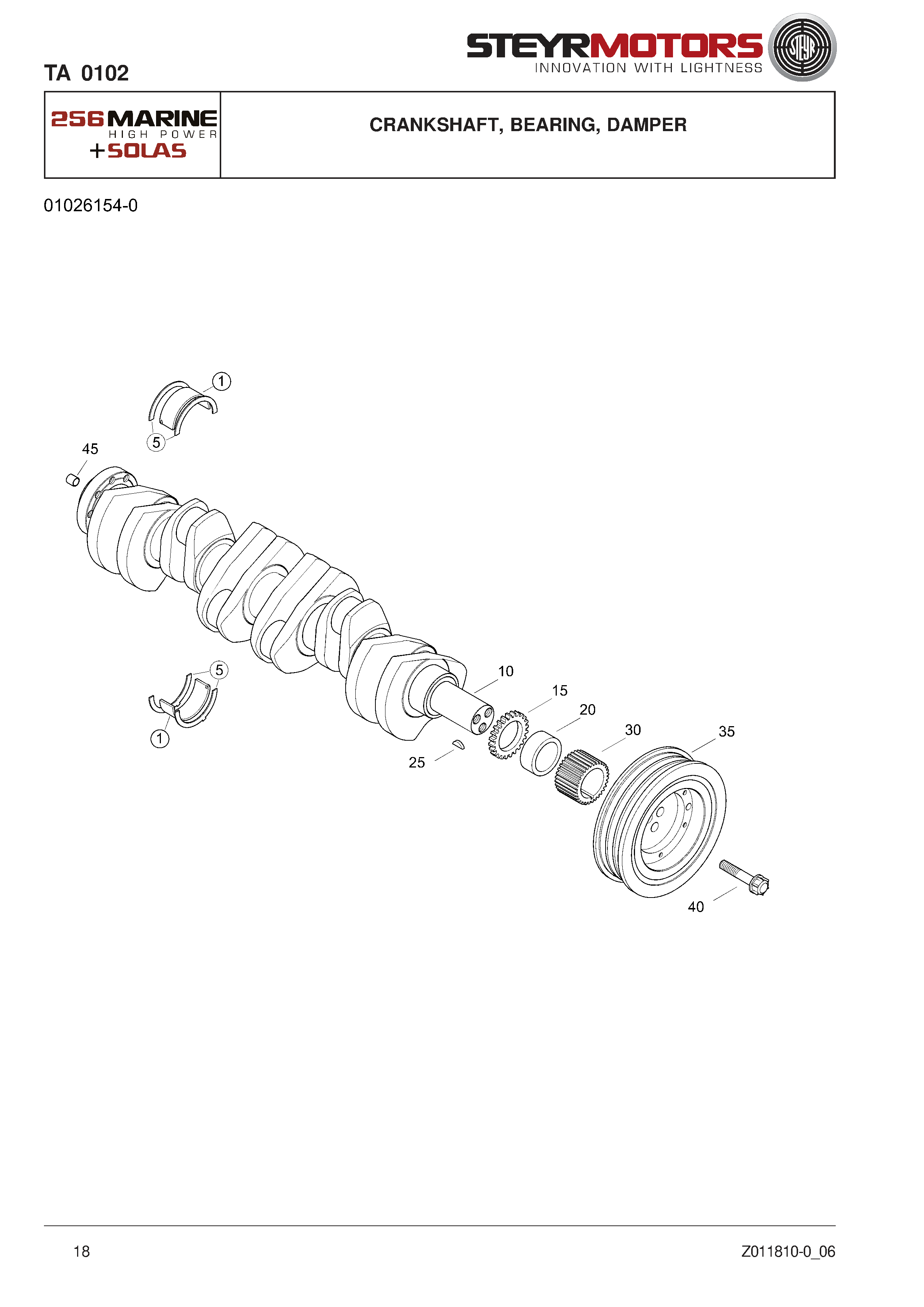 Crankshaft, Bearing, Damper exploded view