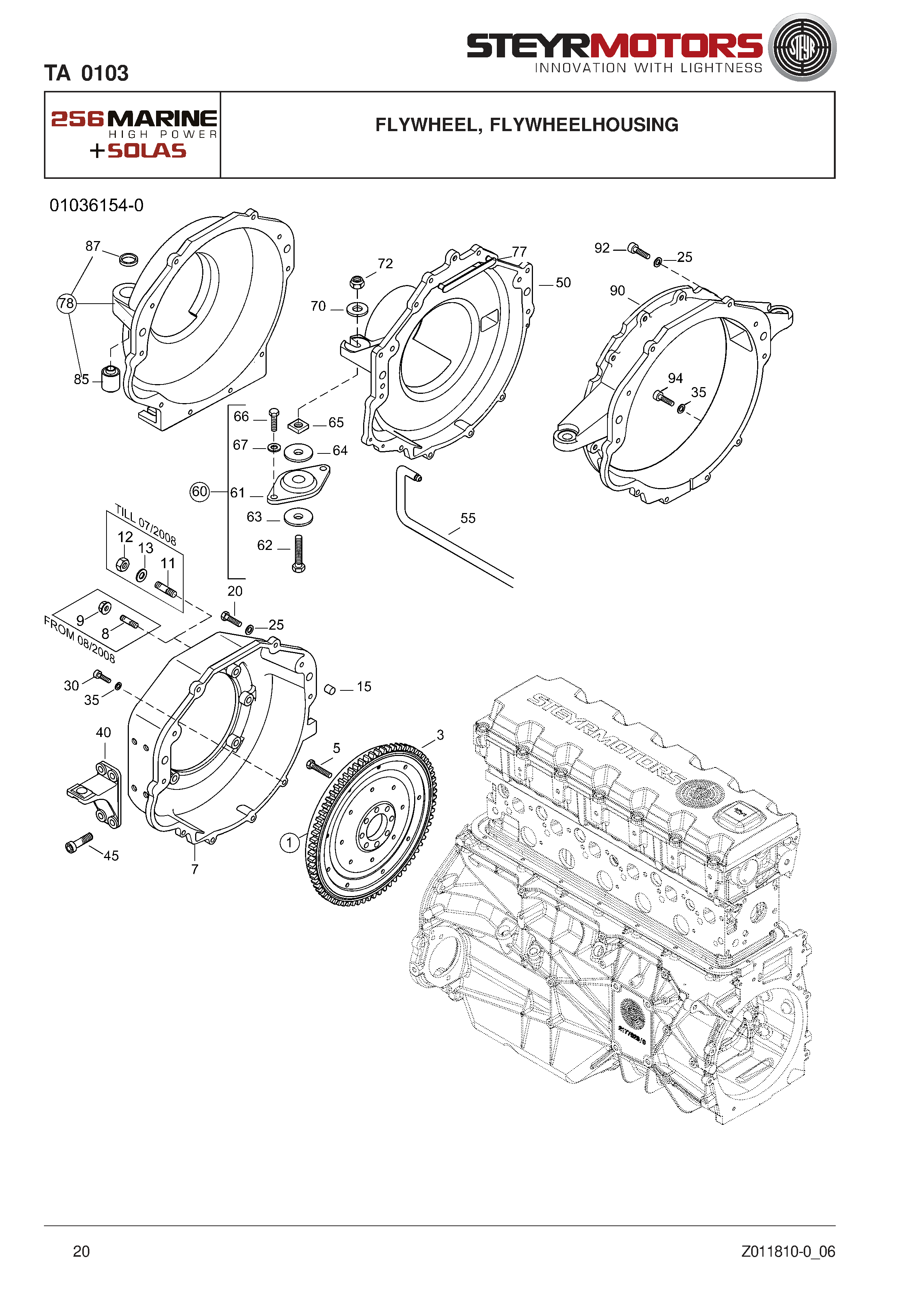 Flywheel, Flywheelhousing exploded view