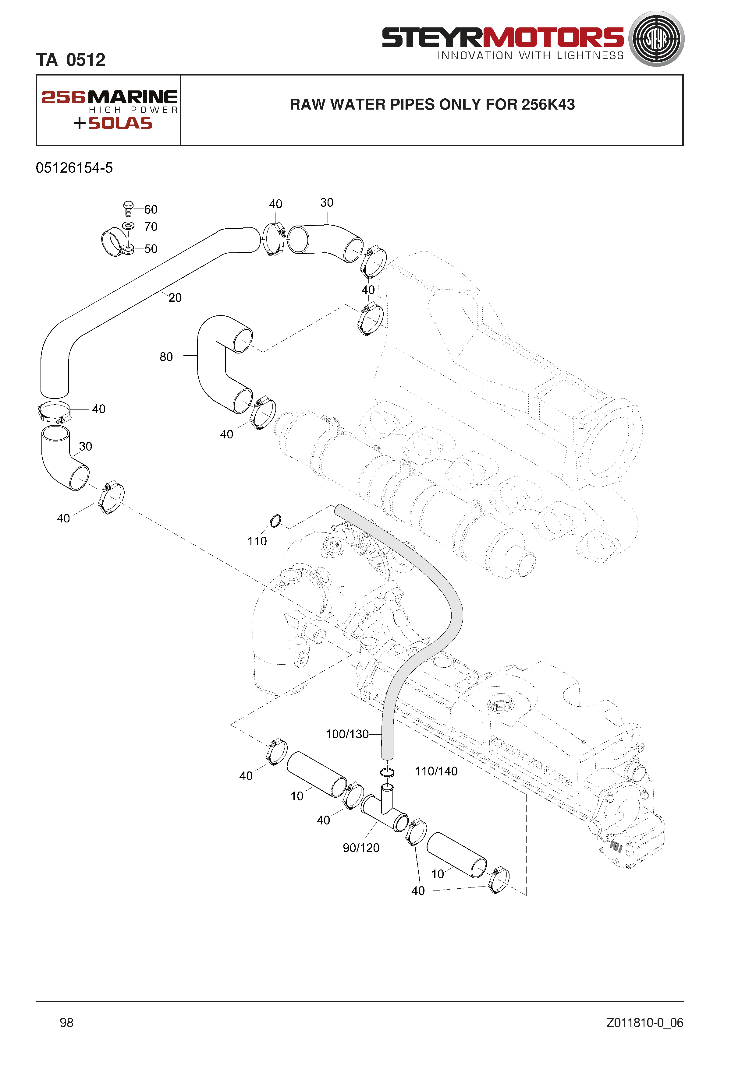 Raw Water Pipes Only For 256K43 exploded view