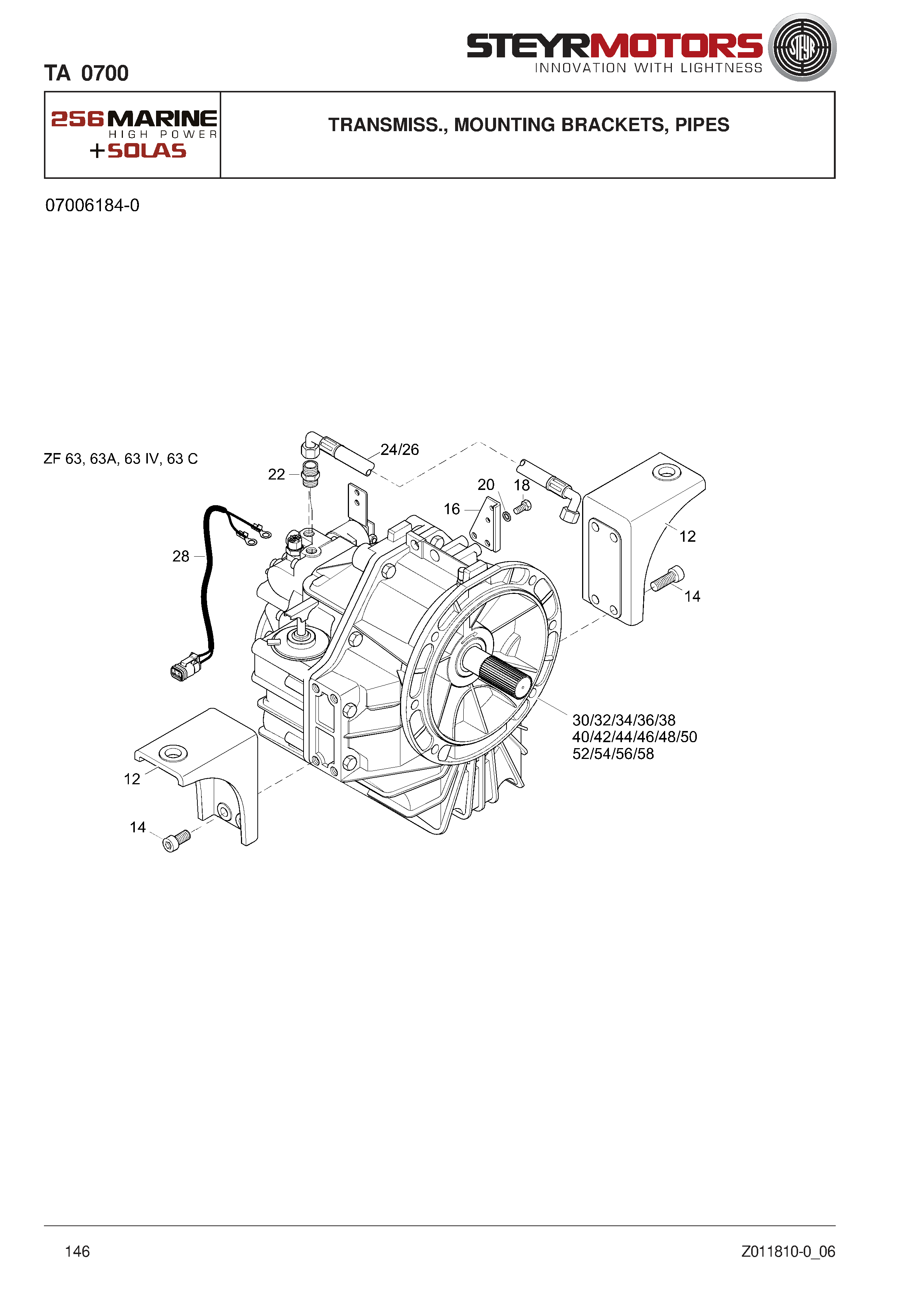 Transmiss., Mounting Brackets, Pipes exploded view