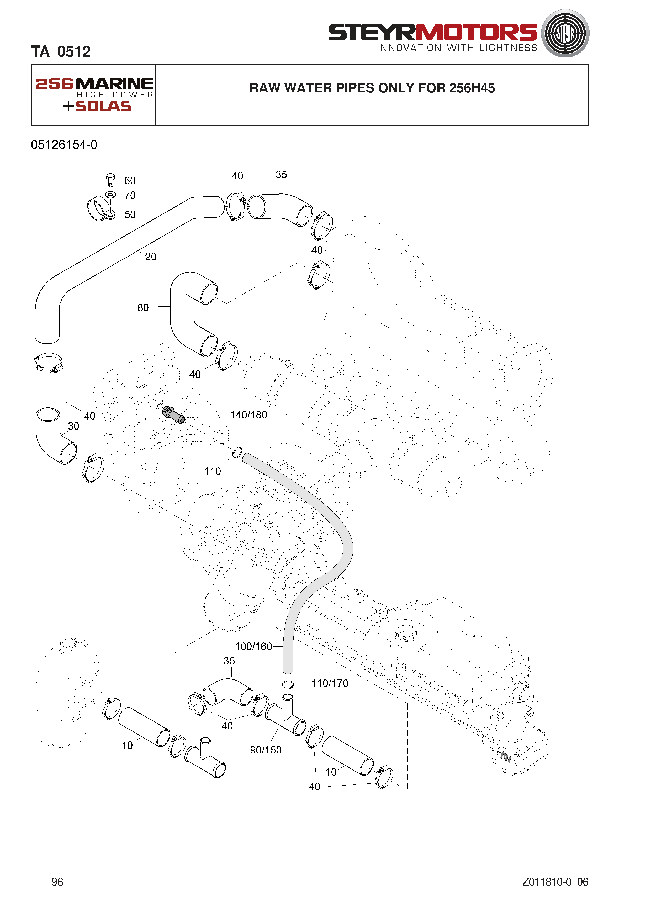 Raw Water Pipes Only For 256H45 exploded view