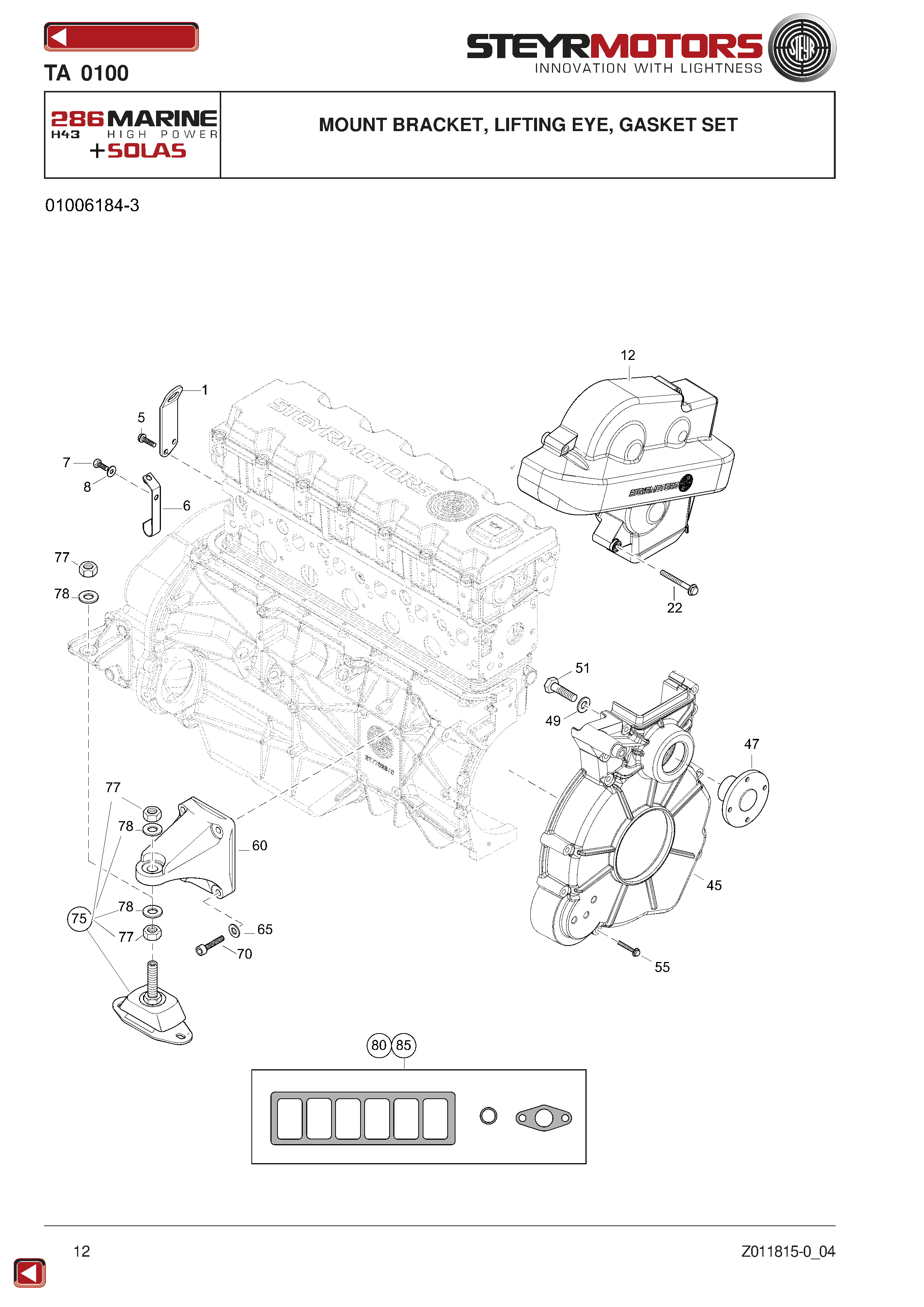 Mount Bracket, Lifting Eye, Gasket Set exploded view