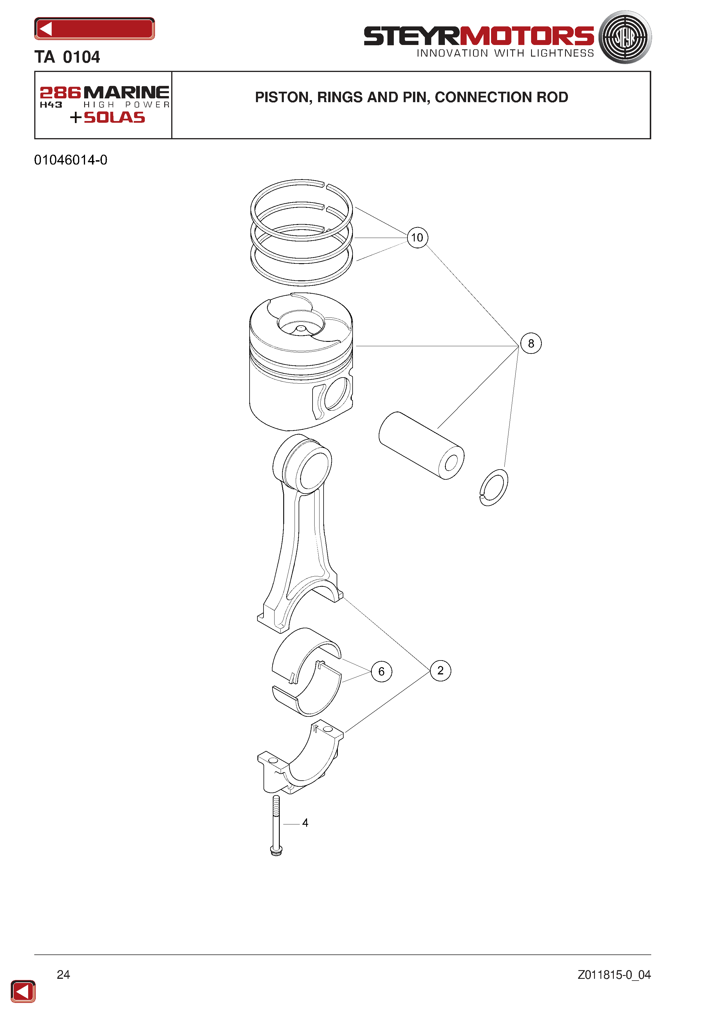 Piston, Rings And Pin, Connection Rod exploded view