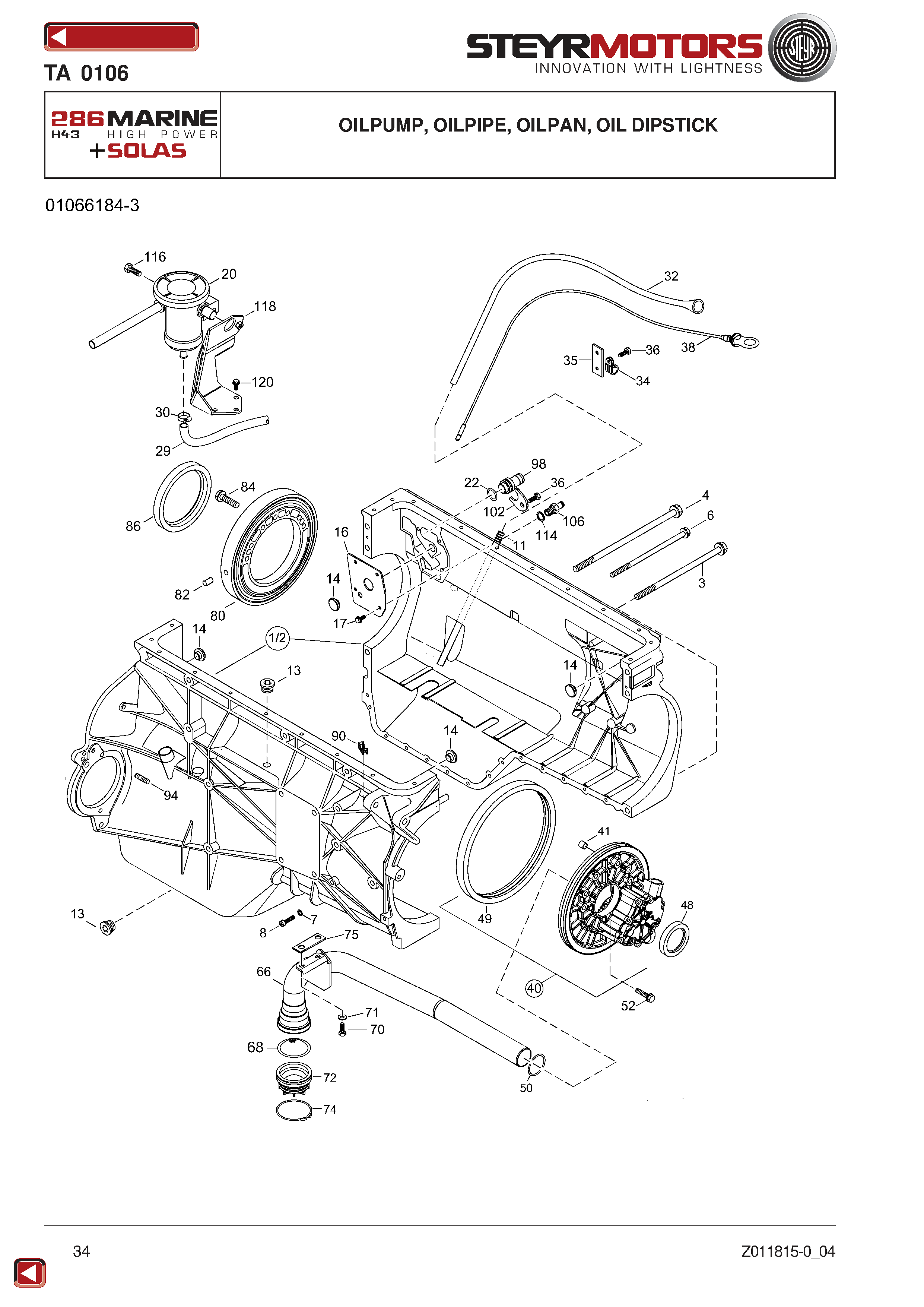 Oilpump, Oilpipe, Oilpan, Oil Dipstick exploded view