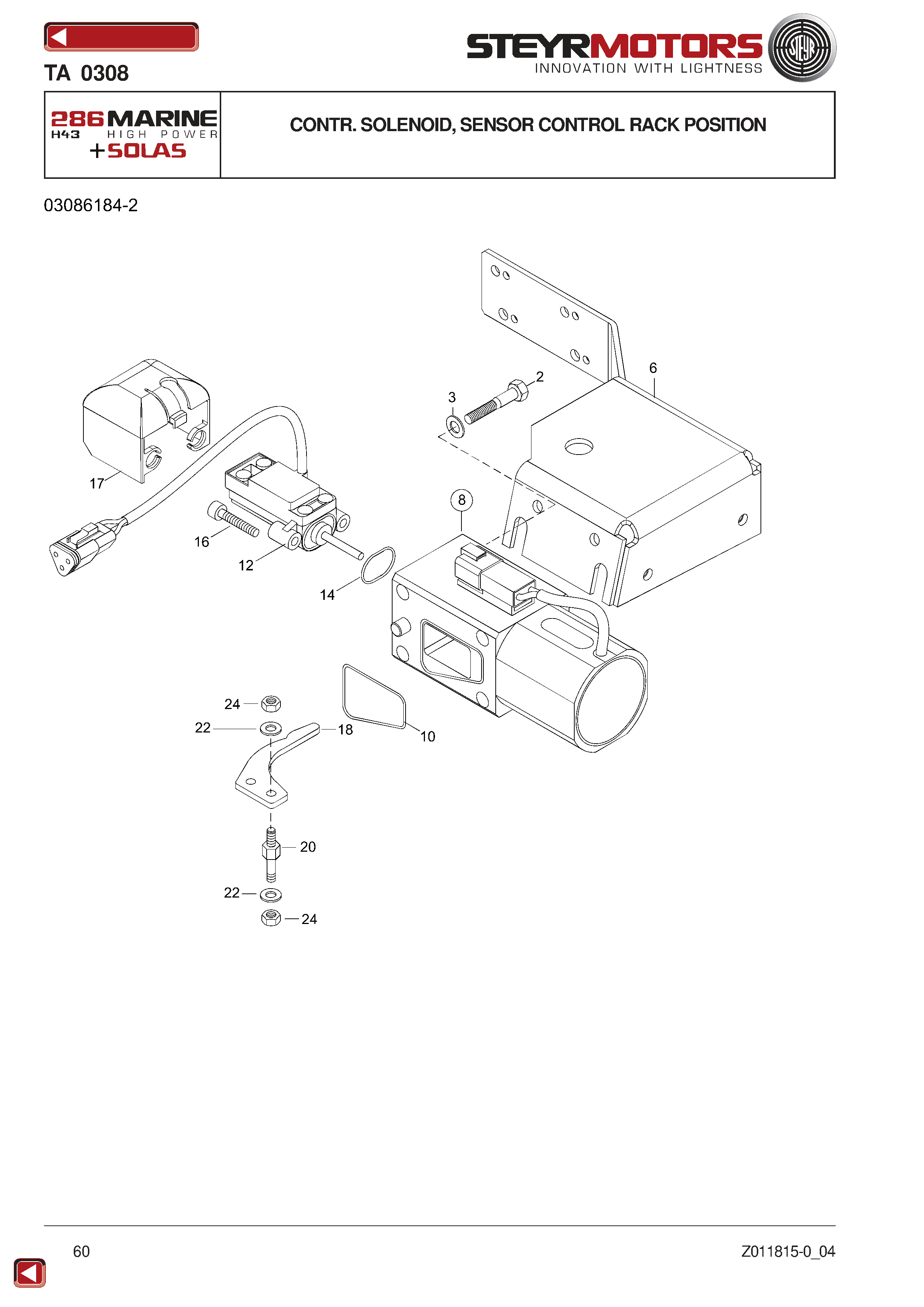 Contr. Solenoid, Sensor Control Rack Position exploded view
