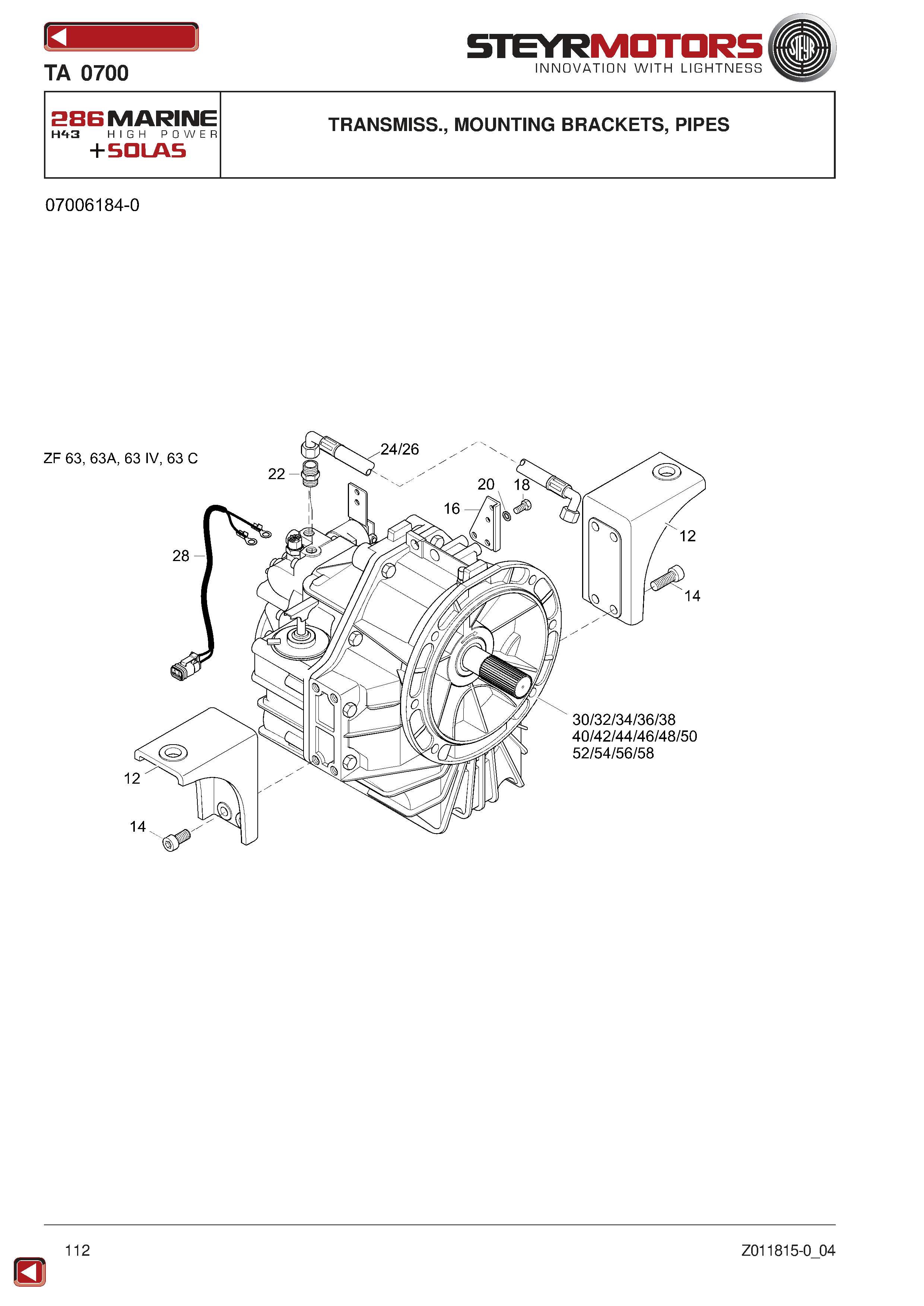 Transmiss., Mounting Brackets, Pipes exploded view