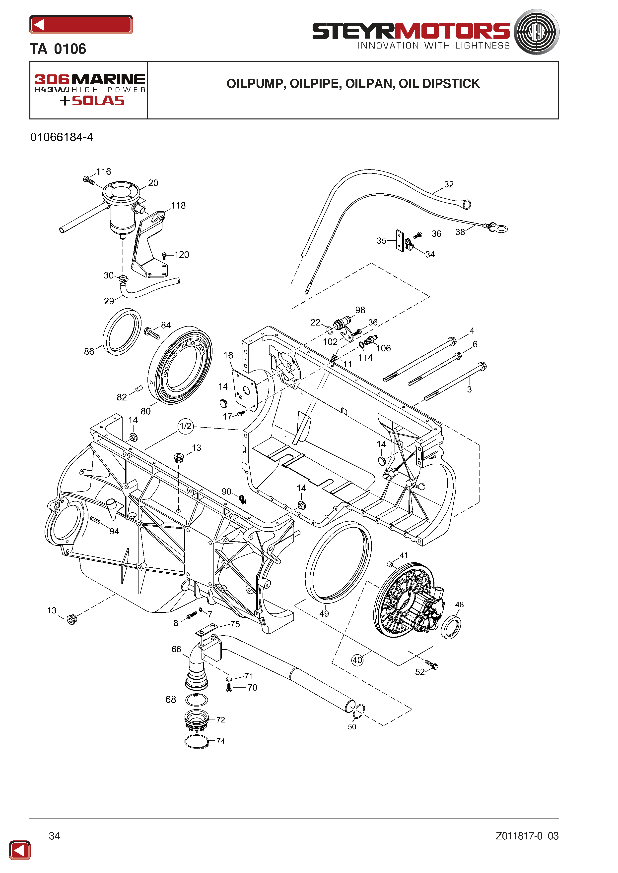 Oilpump, Oilpipe, Oilpan, Oil Dipstick exploded view