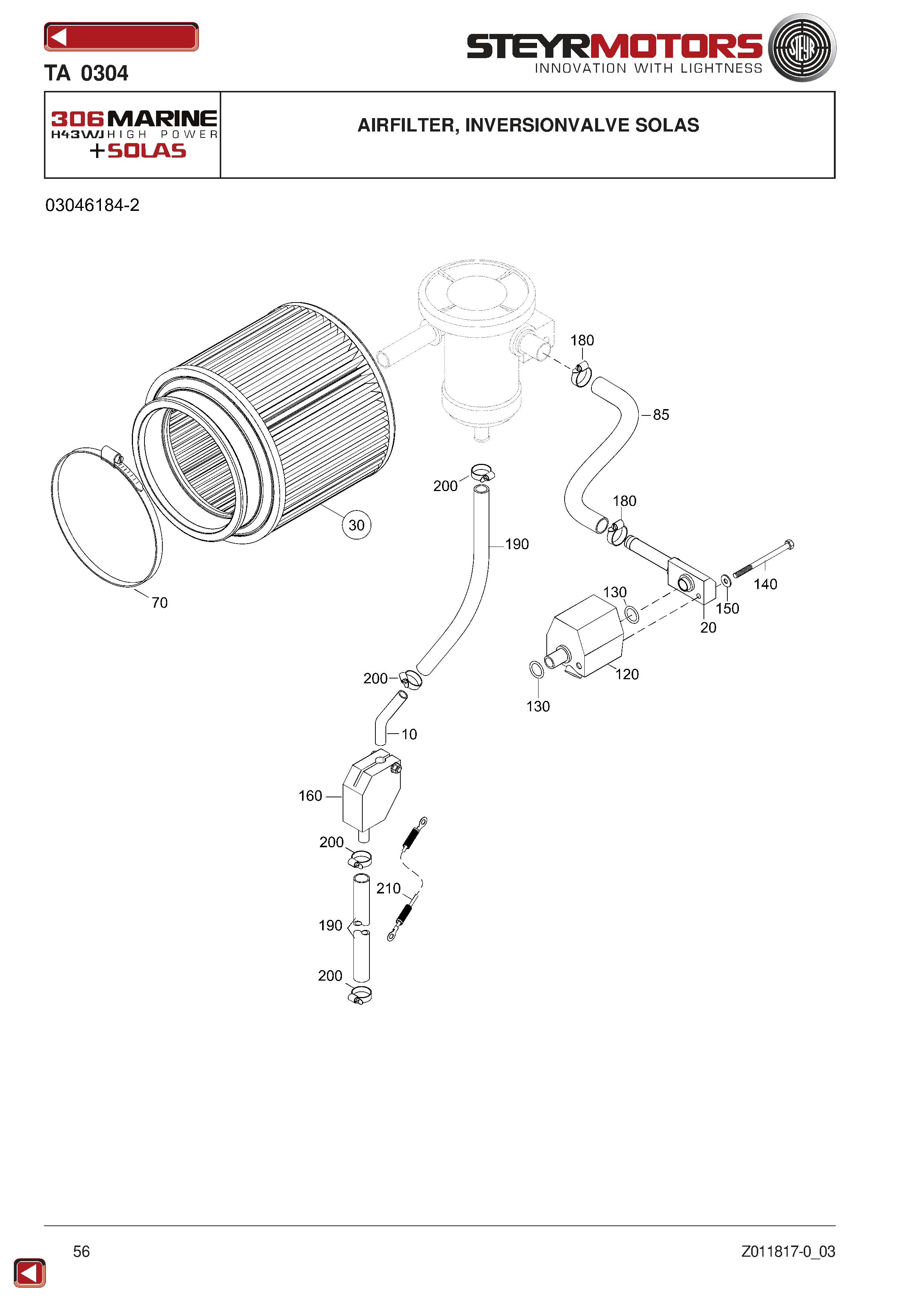 Airfilter, Inversionvalve Solas exploded view