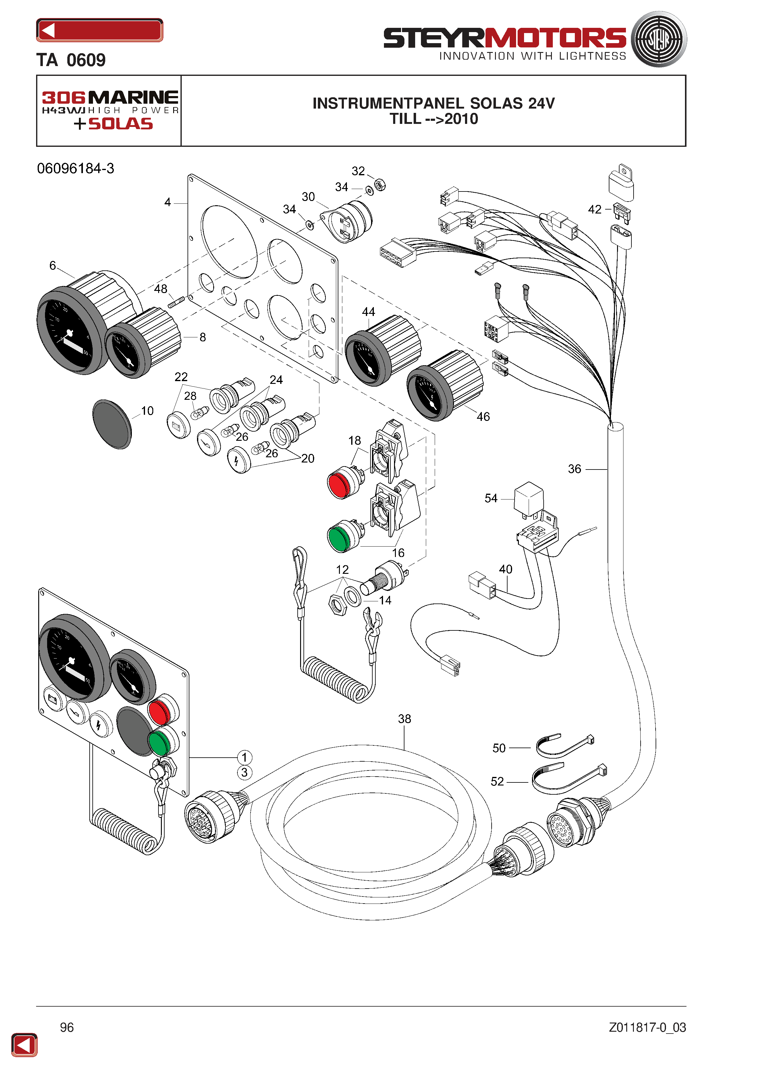 Instrumentpanel Solas 24V exploded view