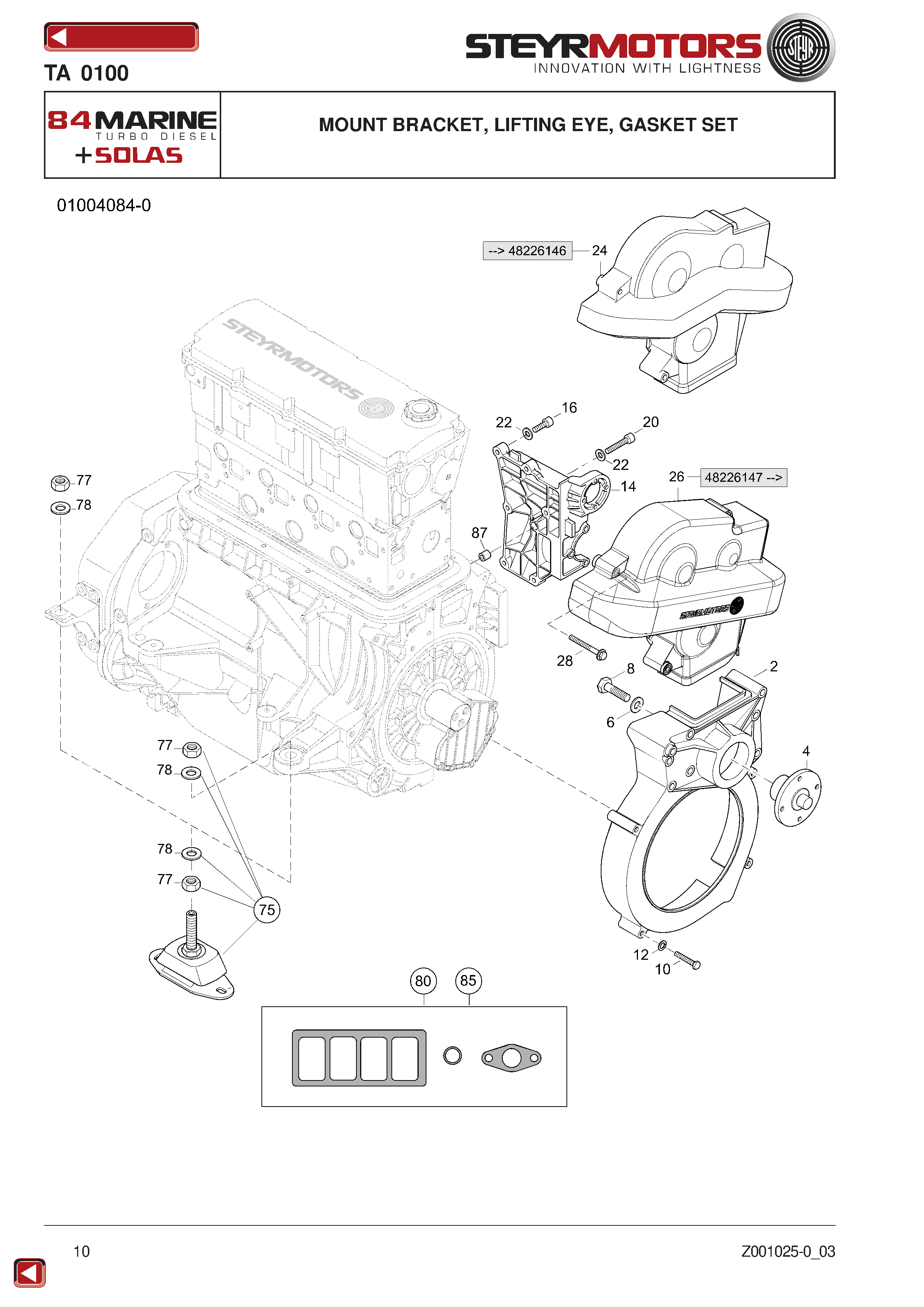 Mount Bracket, Lifting Eye, Gasket Set exploded view