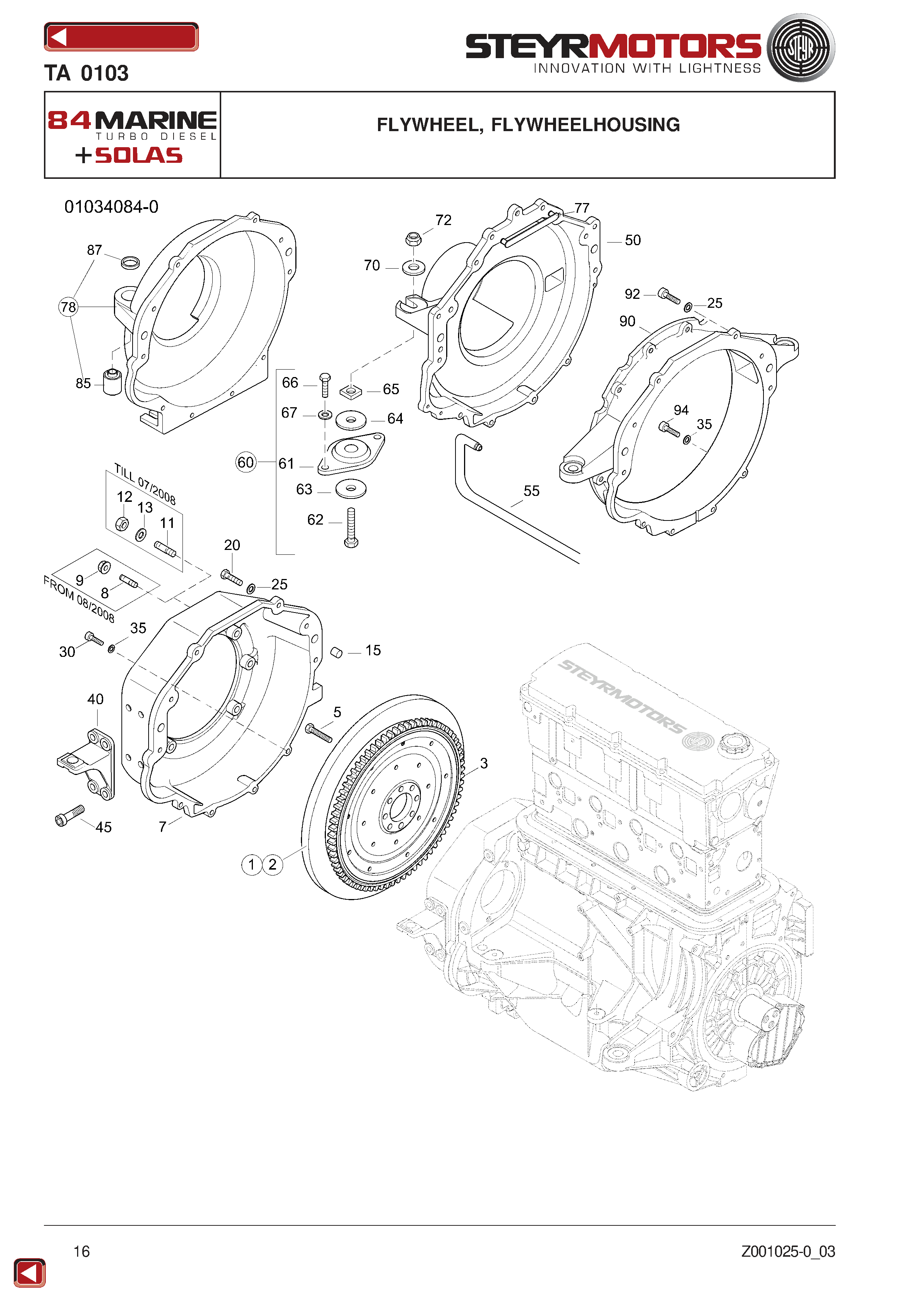 Flywheel, Flywheelhousing exploded view