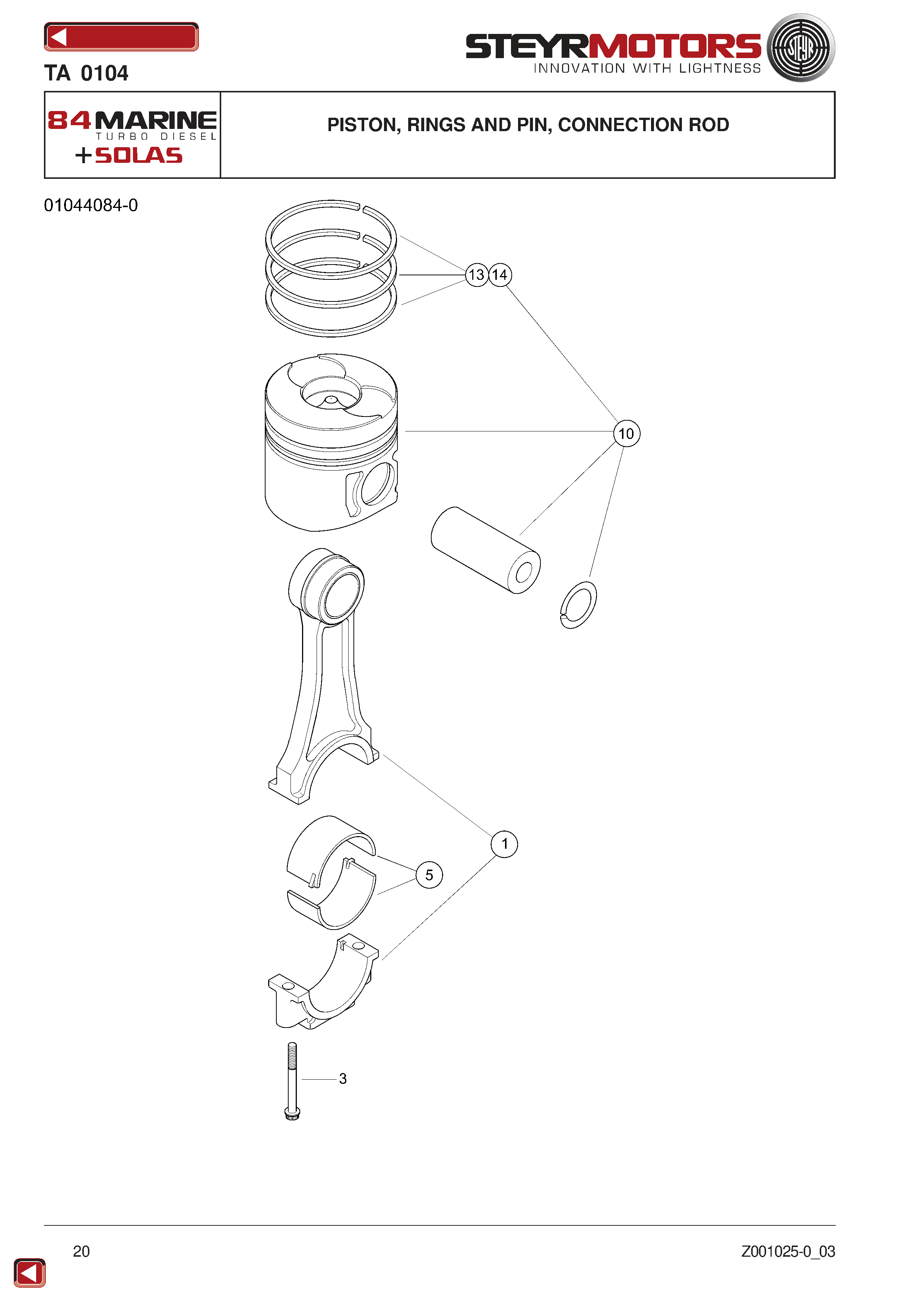 Piston, Rings And Pin, Connection Rod exploded view