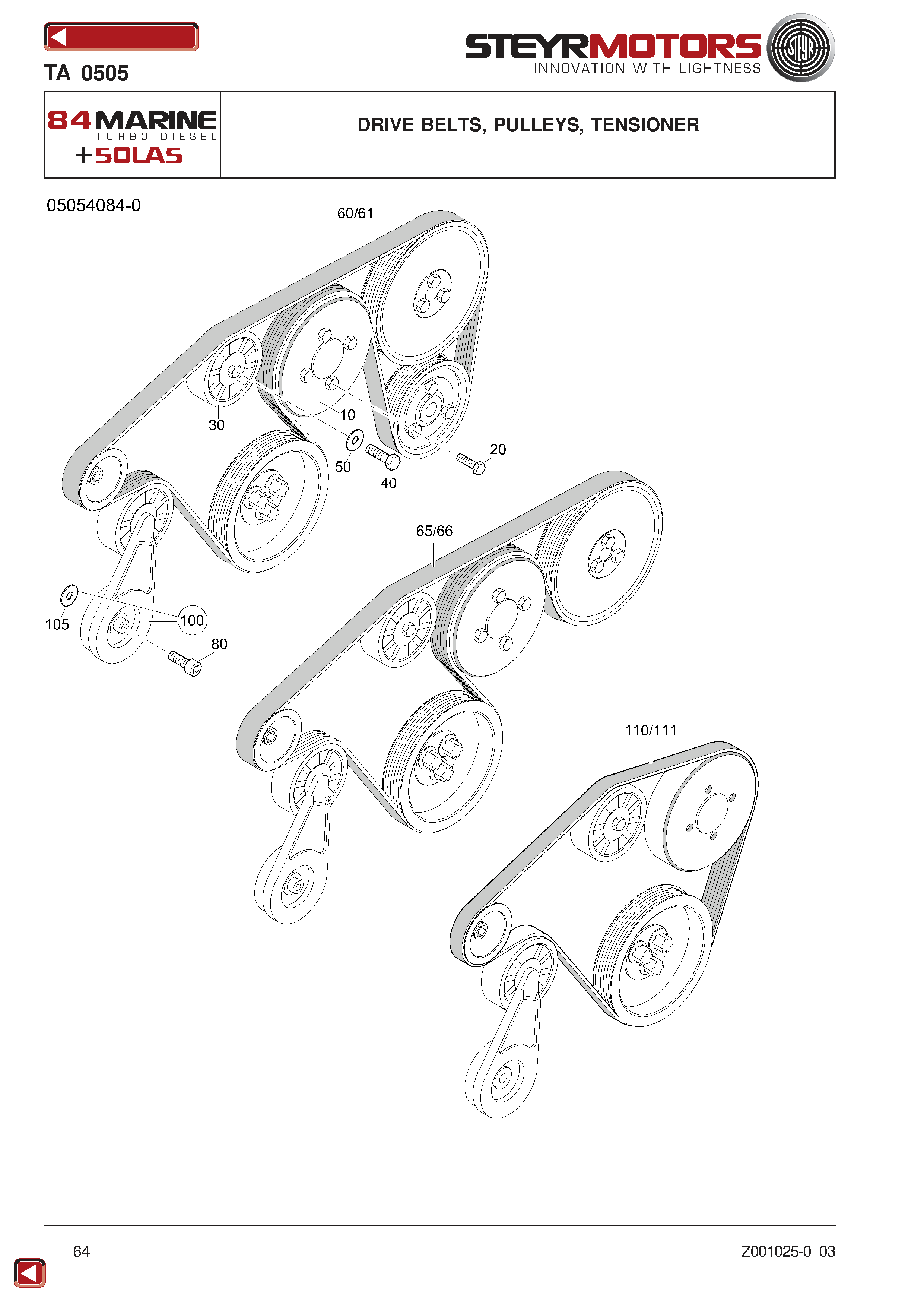 Drive Belts, Pulleys, Tensioner exploded view