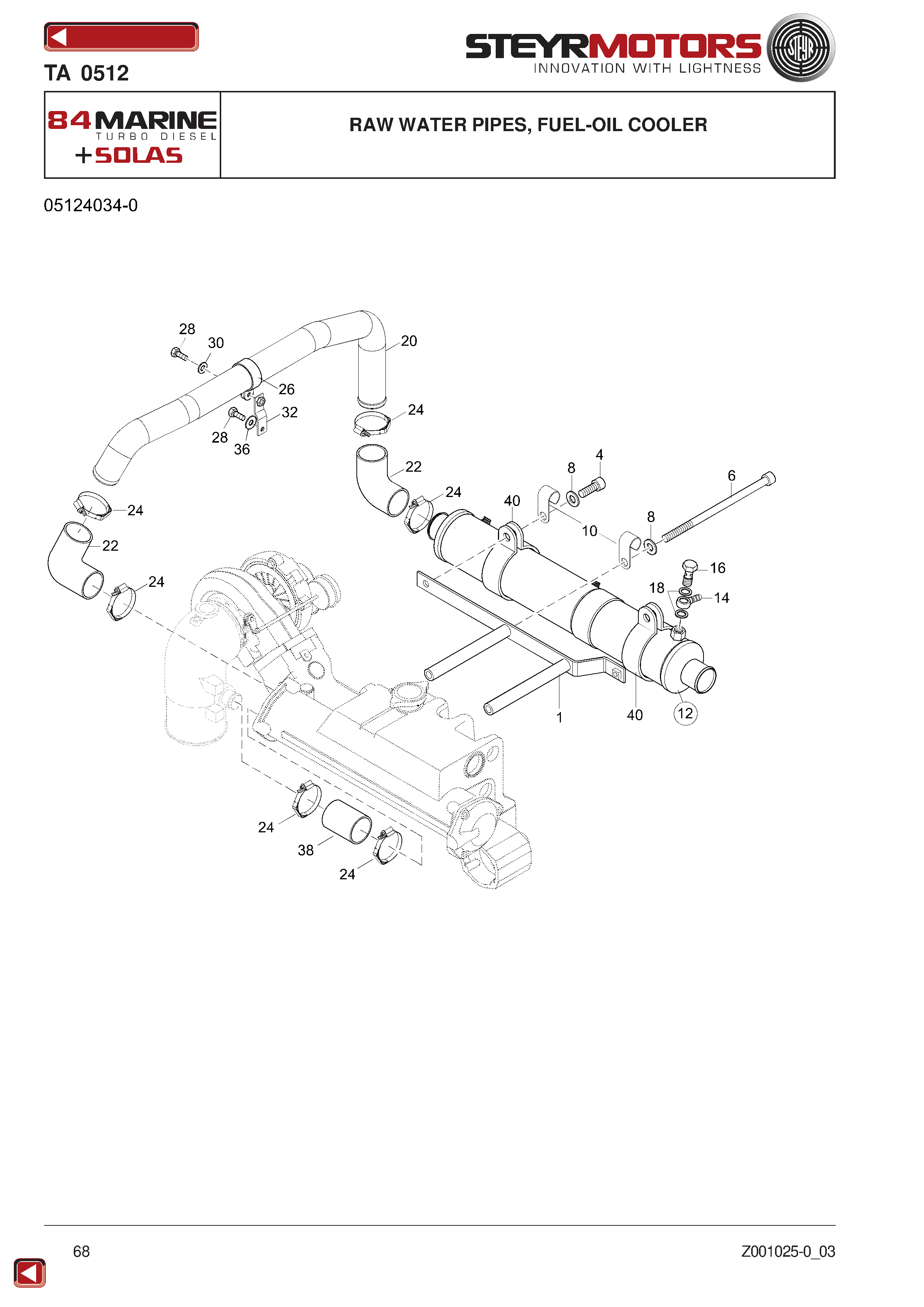 Raw Water Pipes, Fuel-Oil Cooler exploded view