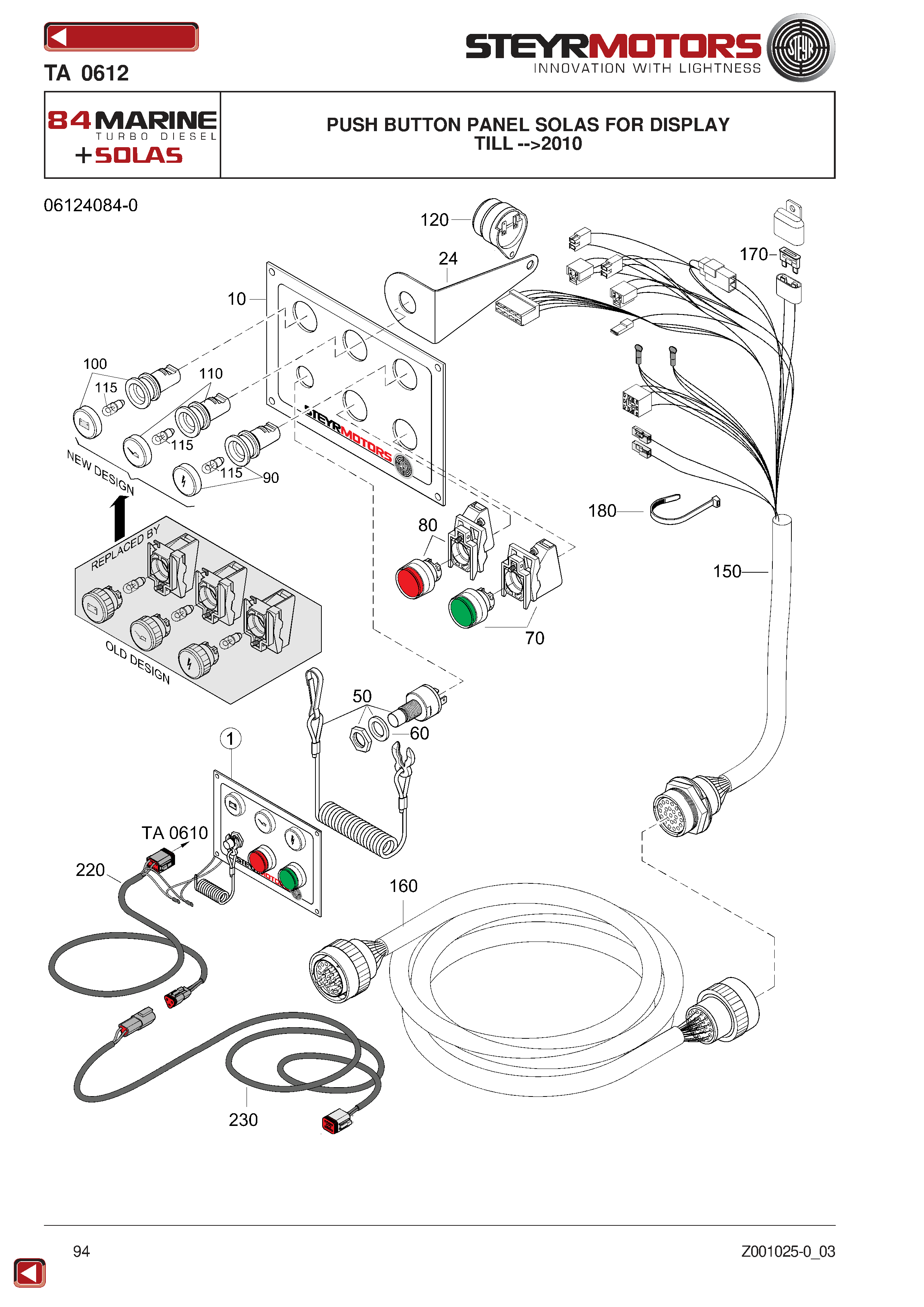 Push Button Panel Solas For Display exploded view