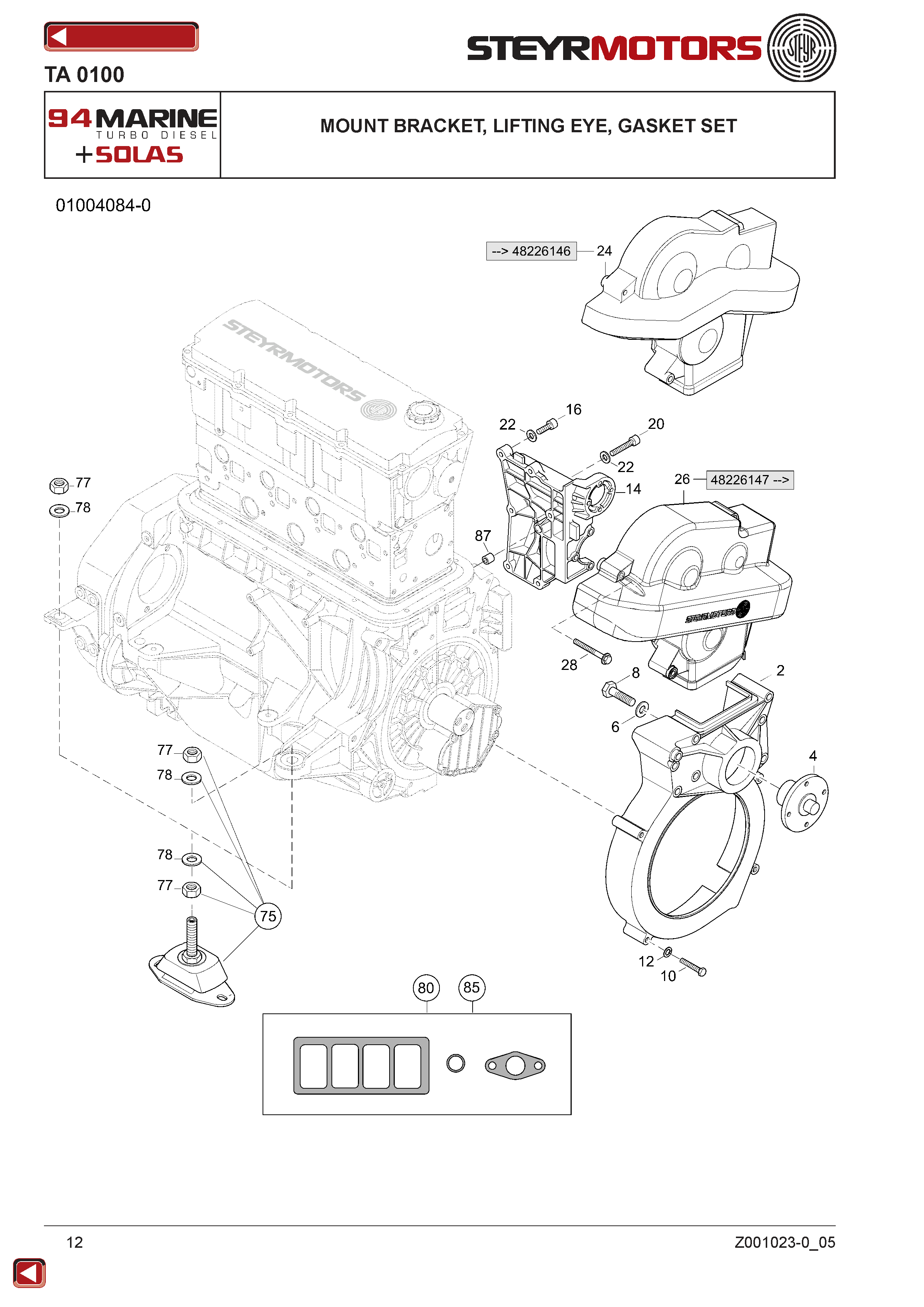 Mount Bracket, Lifting Eye, Gasket Set exploded view