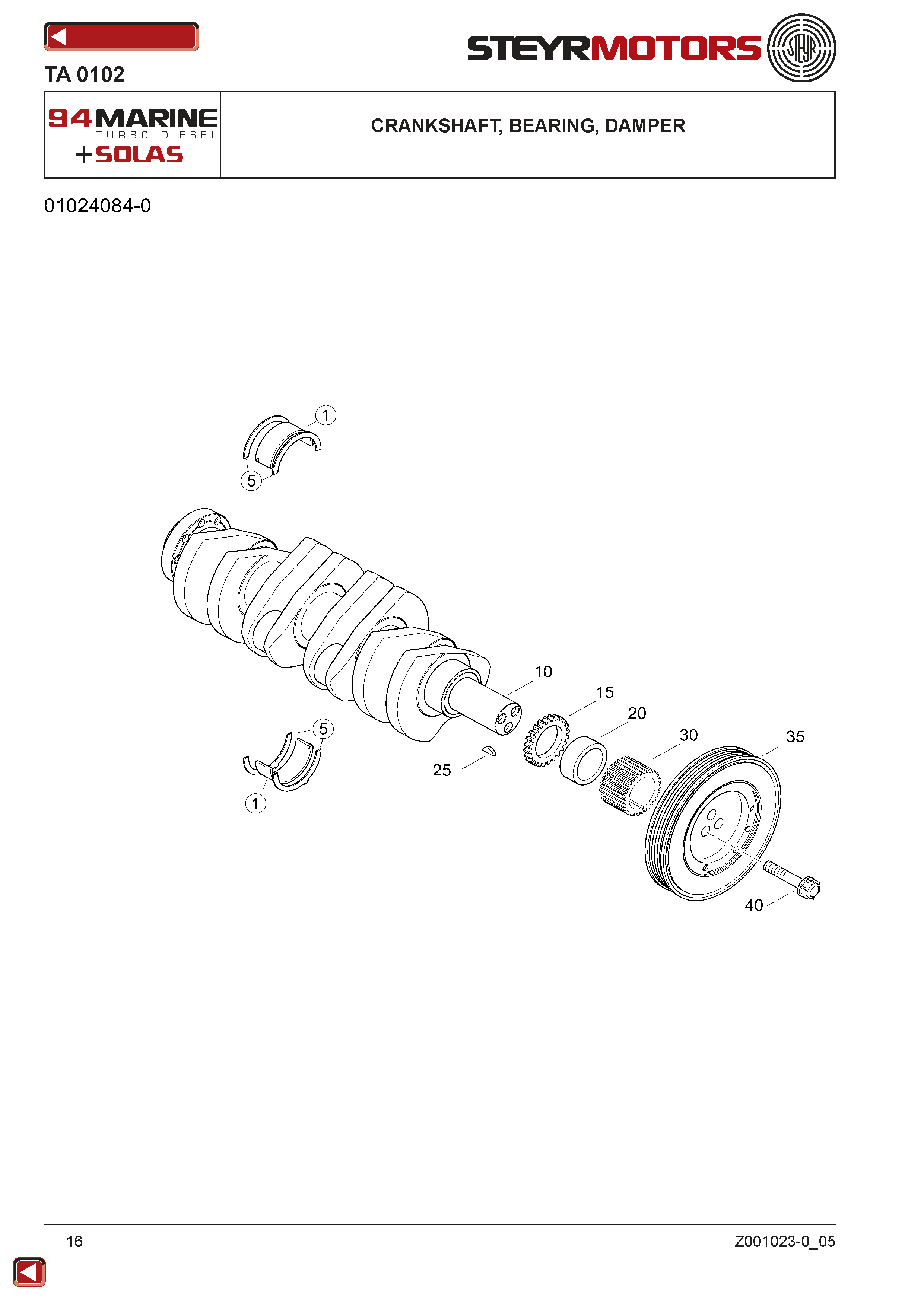 Crankshaft, Bearing, Damper exploded view