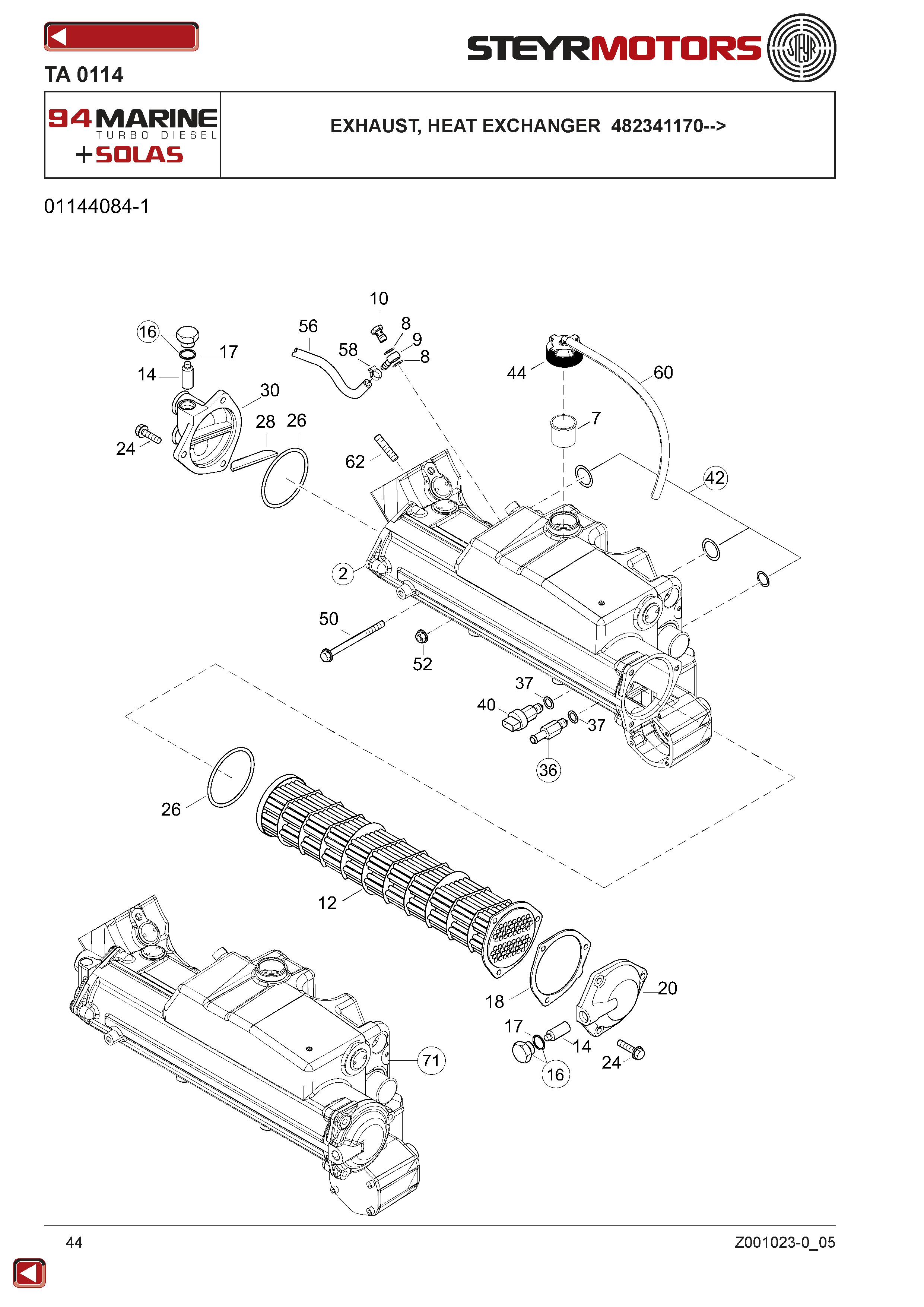 Exhaust, Heat Exchanger 482341170--> exploded view