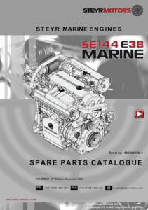 Catalog cover with engine drawing for Steyr Motors marine engine model SE144E38