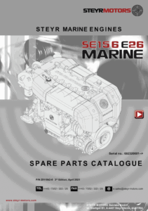 Catalog cover with engine drawing for Steyr Motors marine engine model SE156E26