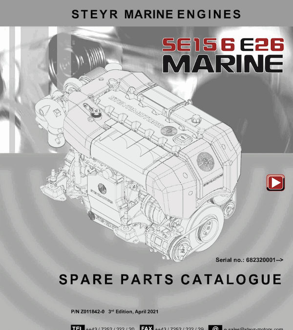 Catalog cover with engine drawing for Steyr Motors marine engine model SE156E26