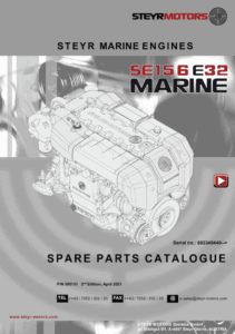 Catalog cover with engine drawing for Steyr Motors marine engine model SE156E32