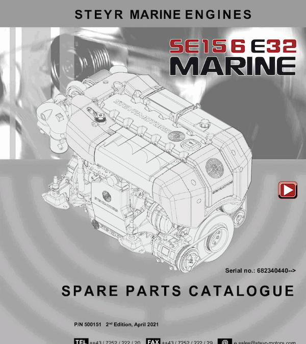 Catalog cover with engine drawing for Steyr Motors marine engine model SE156E32