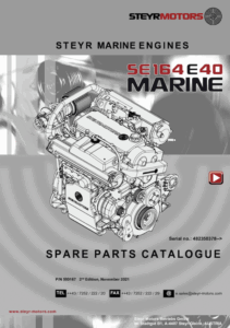 Catalog cover with engine drawing for Steyr Motors marine engine model SE164E40