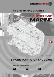 Catalog cover with engine drawing for Steyr Motors marine engine model SE236E40