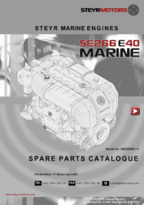 Catalog cover with engine drawing for Steyr Motors marine engine model SE266E40