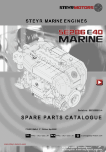 Catalog cover with engine drawing for Steyr Motors marine engine model SE286E40