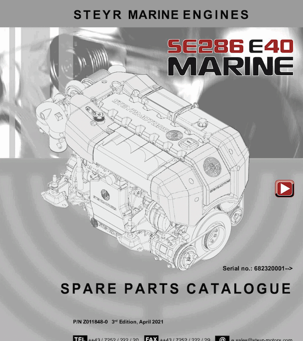 Catalog cover with engine drawing for Steyr Motors marine engine model SE286E40